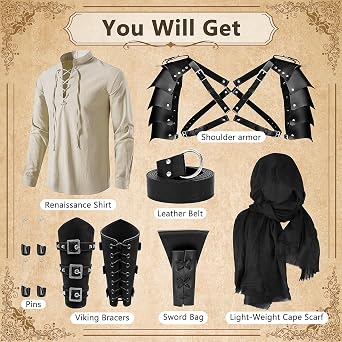 Men's Medieval Knight Costume Set, Halloween Renaissance Viking Outfit