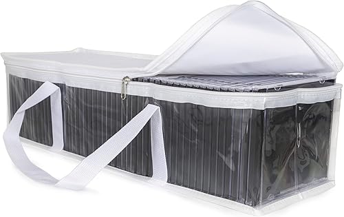 Miniatura 5 de Besti Bolsas de almacenamiento para CD  Paquete de 2 fundas de plástico transparente para disco de música  Robusto cosido, mango fuerte, se adapta a