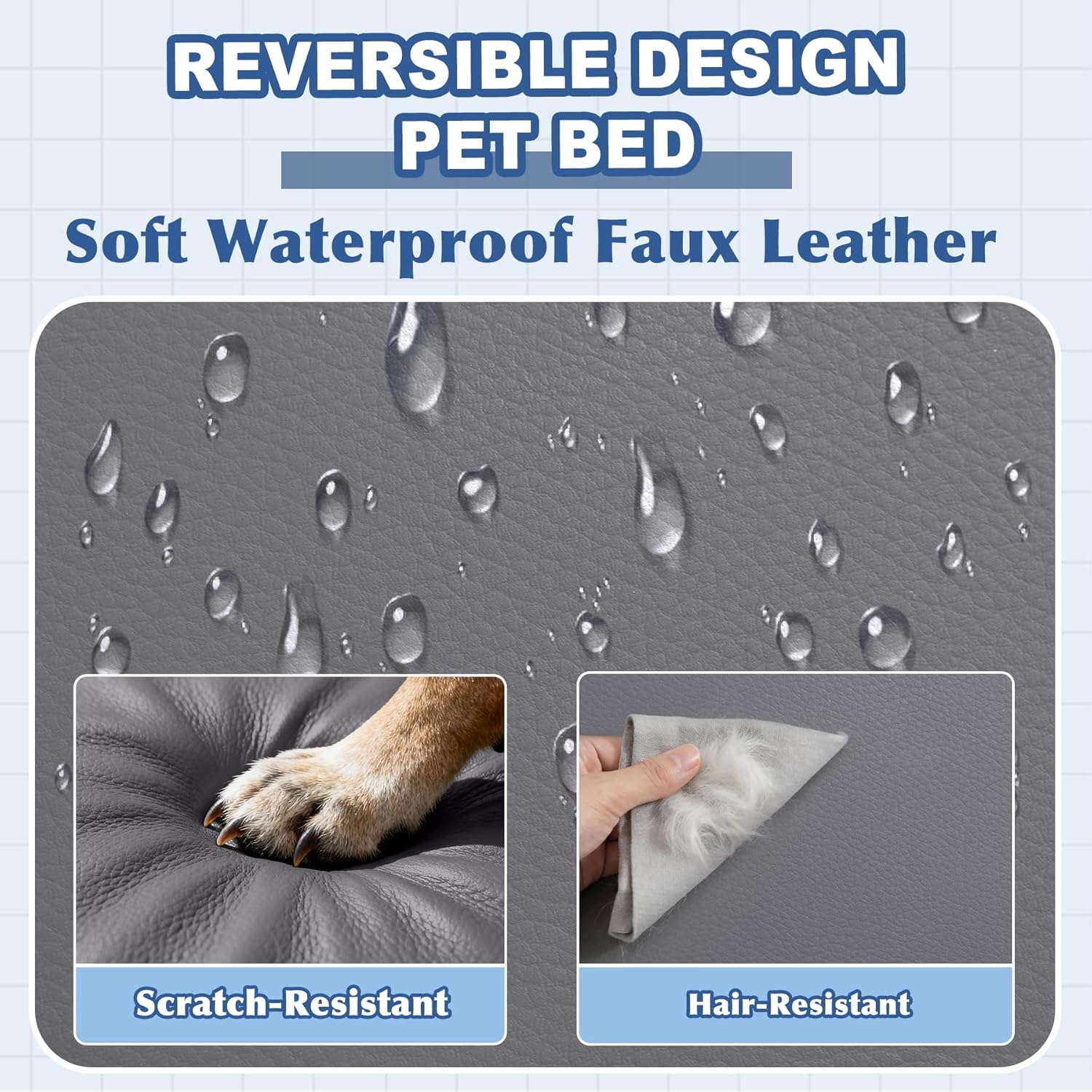 Vonabem Outdoor Waterproof Dog Bed Washable, XXL Crate Pad 48 Inch, Foam Large Pet Bed with Removable Cover Reversible, Durable Leather Anti-Slip Kennel Pads 47"x29" Grey