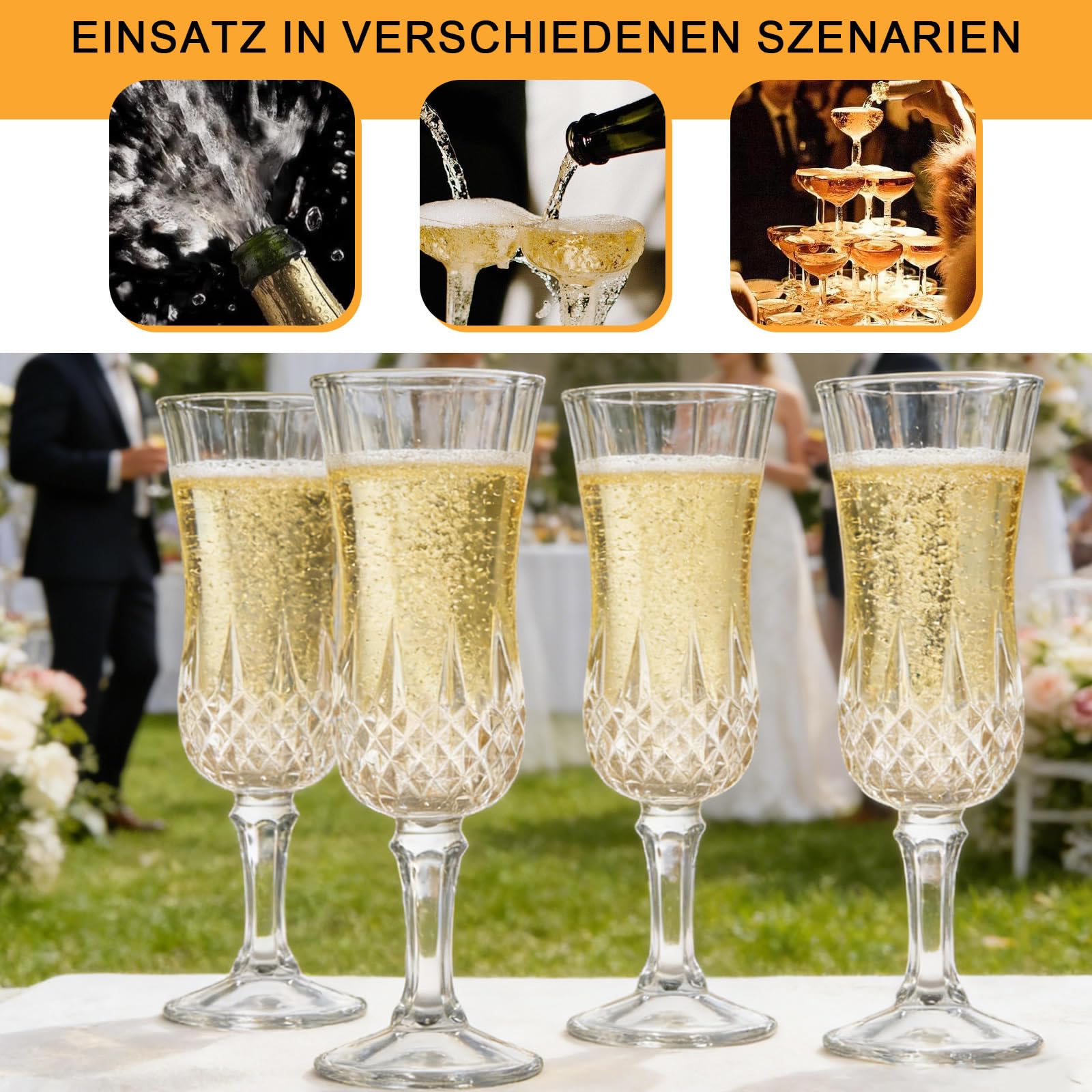 MYKAGS Gläser Set 6 162 ml Champagnerflöten, Vintage Stil, Wiederverwendbare Transparente Weingläser, Elegantes Design, Perfekt für Feierlichkeiten