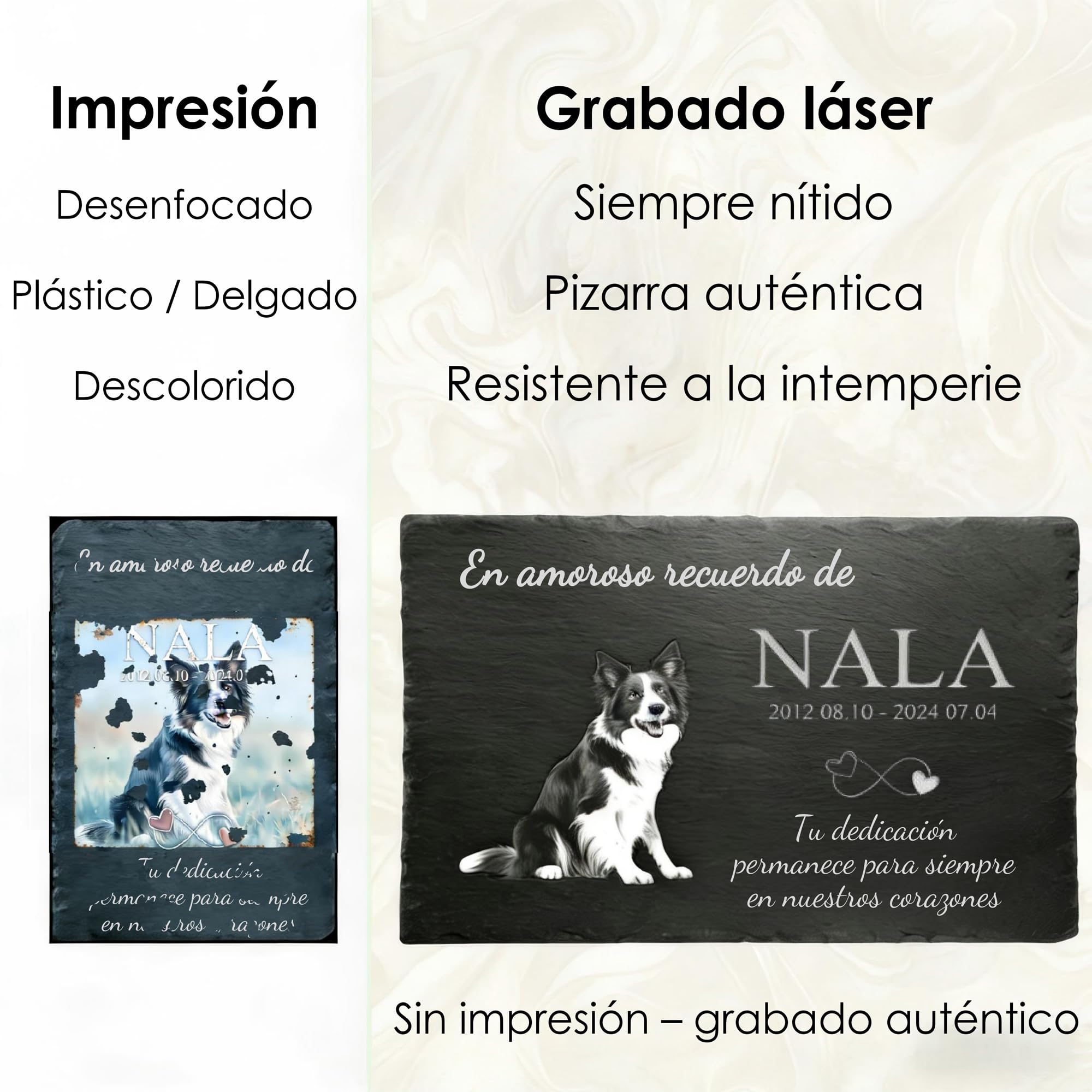 Placa Conmemorativa Personalizada para Mascotas en Pizarra Natural – Memorial para Perro o Gato con Foto y Texto Grabado – Apta para Exterior – 30x15 / 30x20 / 40x30 cm