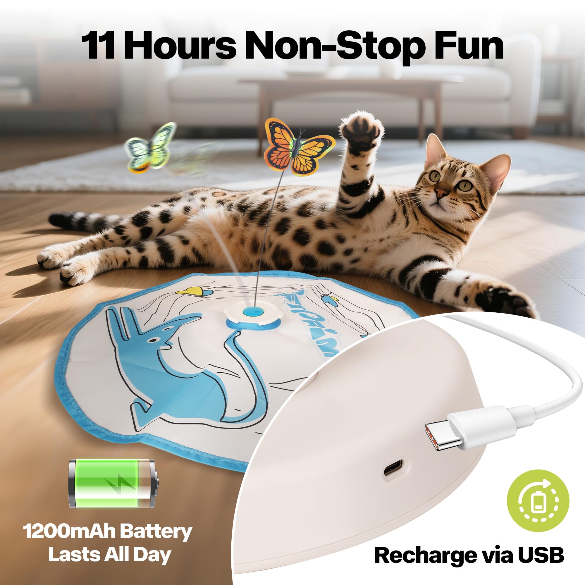 Pet Prime Rechargeable Interactive Cat Casting Toy for Indoor Play 3-in-1 Automatic Butterfly Hide and Seek Kitten Wand Toy - Image 4