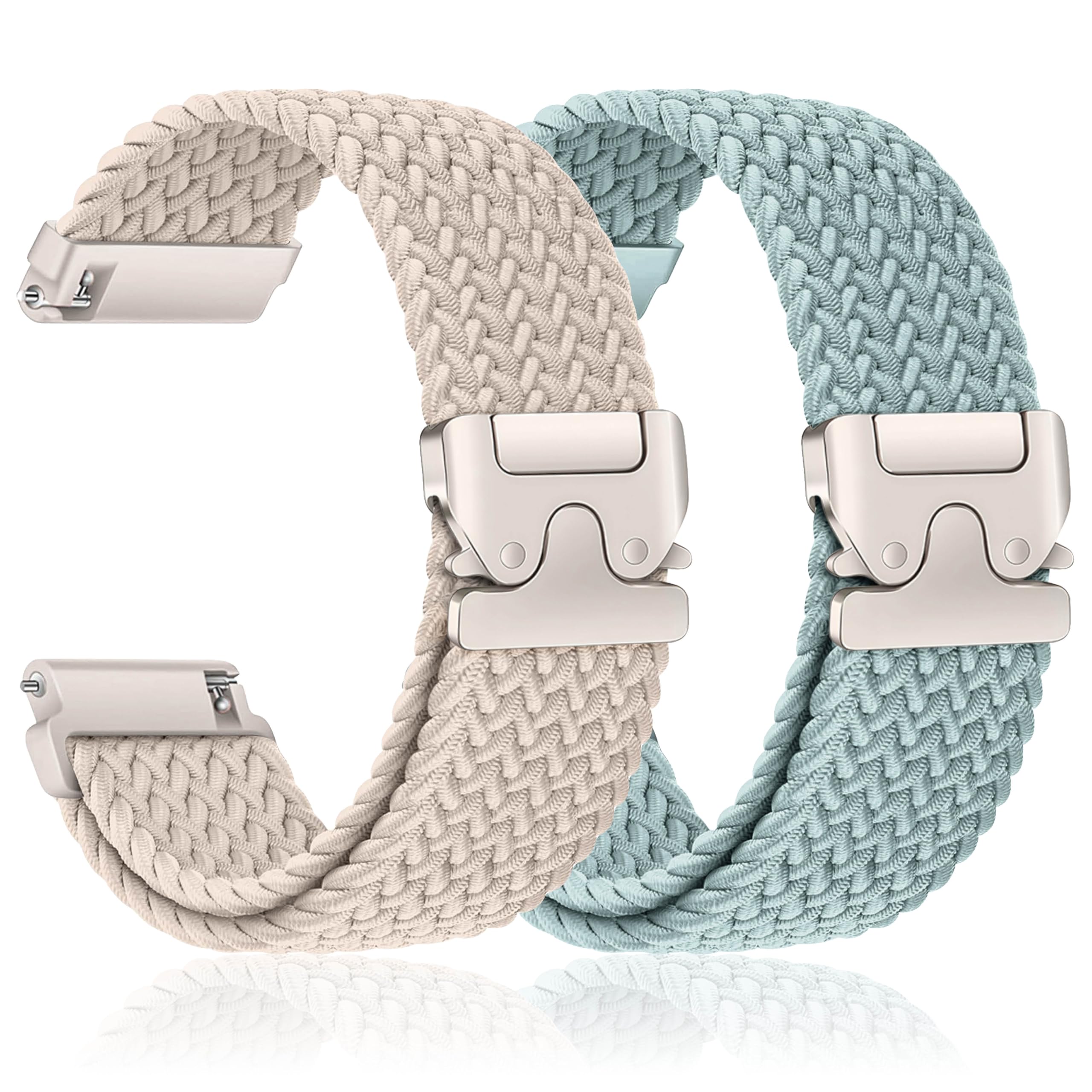 2 Pack Braided 20mm Strap for Samsung Galaxy Watch 7 6 5 4 FE 40mm 44mm/6&4 Classic 46mm 42mm 47mm 43mm/5Pro 45mm Men/Women,Elastic Nylon Sport Band for Garmin Vivoactive 5 6 3/Forerunner 55 245 165