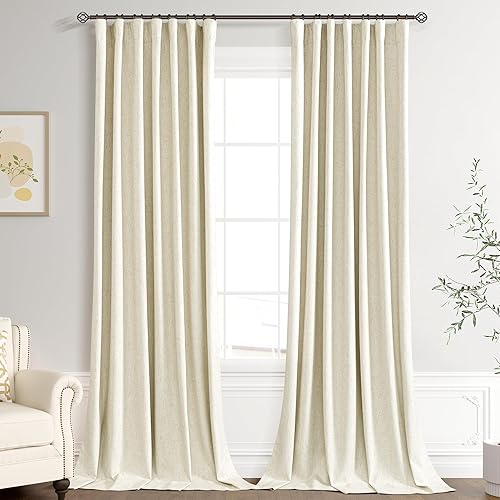 Miniatura 20 de Joywell Cortinas de lino 100% opacas de 45 pulgadas de largo, bolsillo para barra/pestaña trasera, cinturón de gancho/anillos de clip, cortinas de