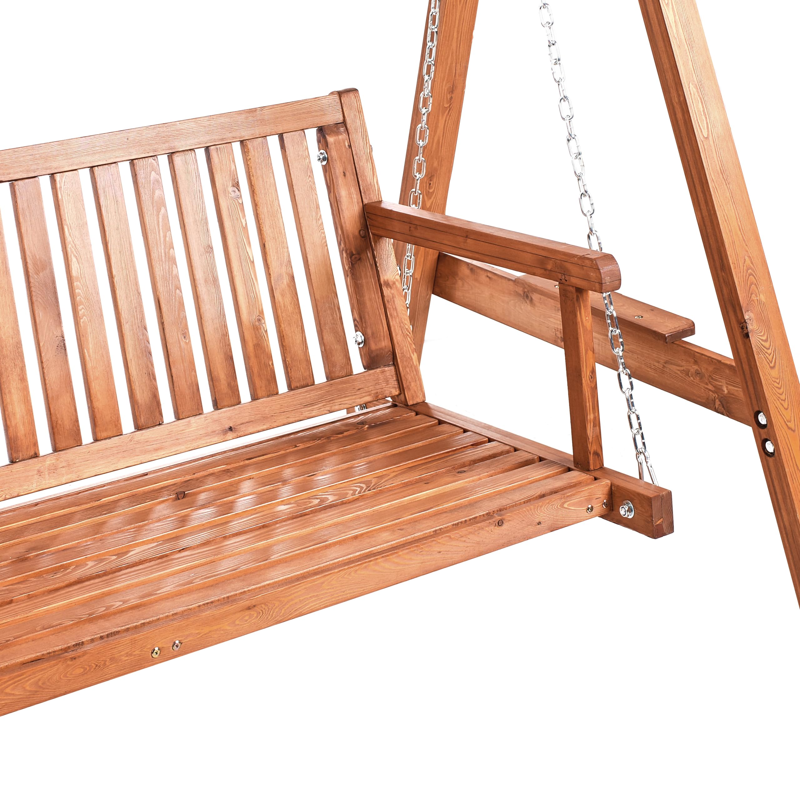 Dondolo da giardino in legno di larice, autoportante, rustica e marrone