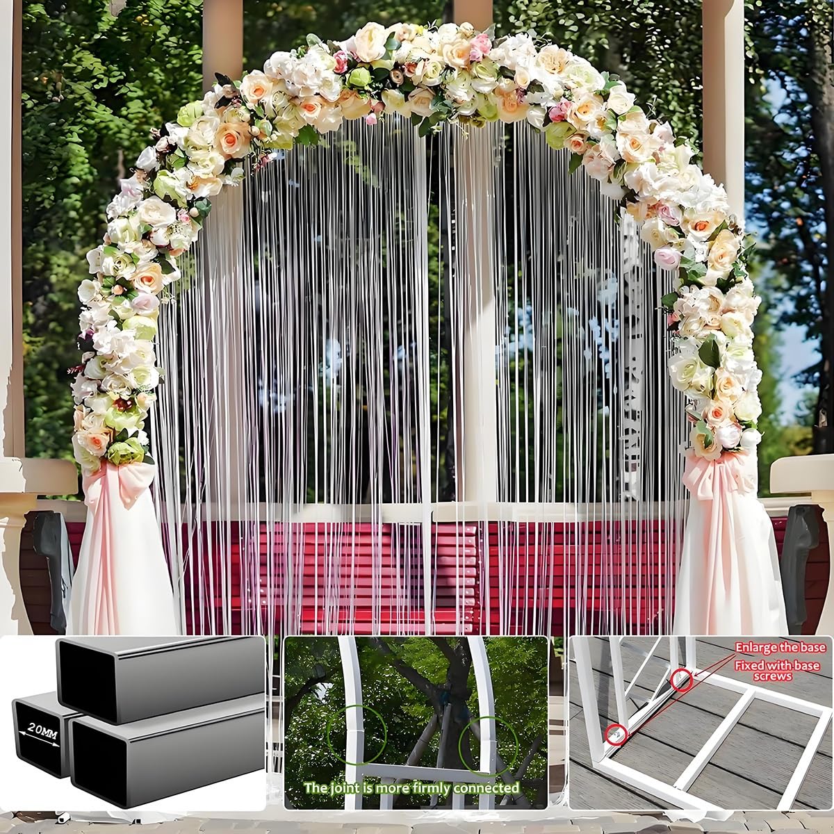 Arco da giardino in metallo robusto resistente alle intemperie supporto per rose galvanizzato con base per decorazione di nozze 2,2 m finitura nera resistente alla ruggine.