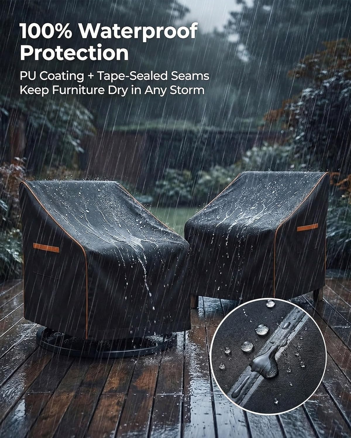 Outdoor Waterproof Patio Chair Covers, Heavy Duty Oxford Coating Weather Resistant Patio Furniture Covers 600D 30W x 34D x 36H inches 2-Pack, Black - Image 4