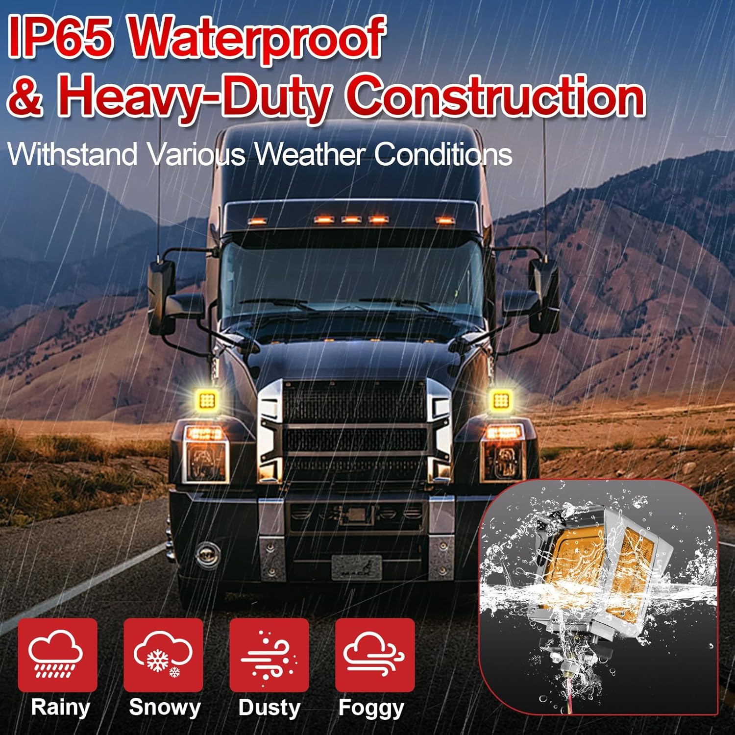 2Pcs 78LED Square Double Face Turn Signal Lights, Pedestal Fender Lights with Visor Red and Amber Waterproof Marker Light for Truck Trailer Freightliner Peterbilt Kenworth