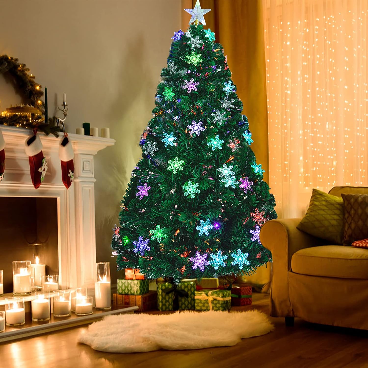 NONMON 1.2m 4ft Christmas Tree with Metal Stand TopStar 30pcs Snowflake