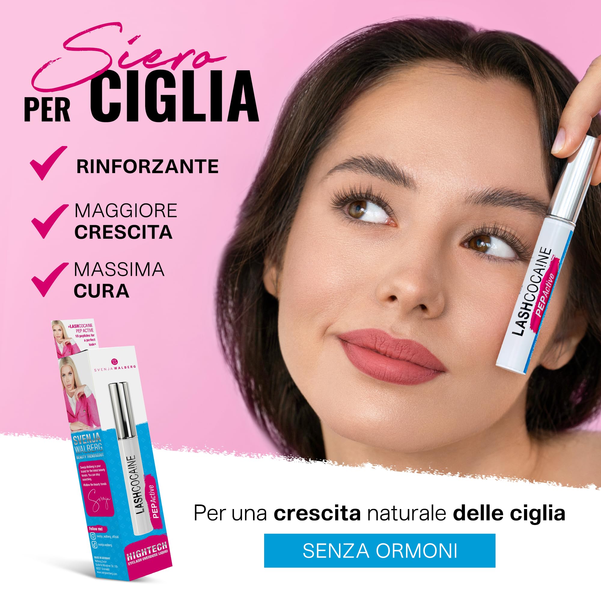 LASHCOCAINE PEP ACTIVE - Siero per ciglia senza ormoni - Protegge e rinforza le ciglia - Booster per ciglia con complesso curativo di Svenja Walberg - VEGAN - MADE IN GERMANY - 3,5ml