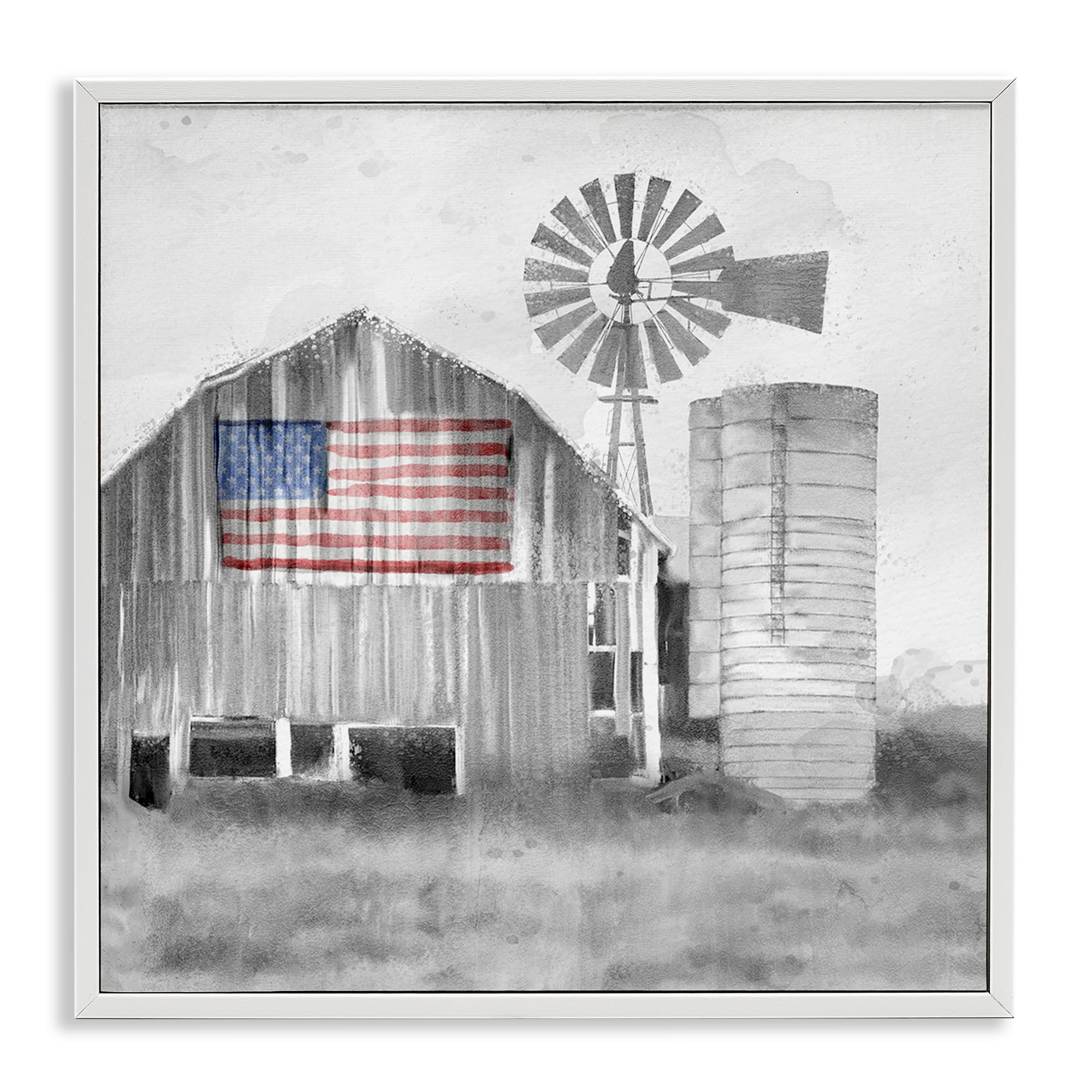 Stupell Industries Coastal White (Textured) 'Grandfather's Barn With Flag'| Framed Giclee Art