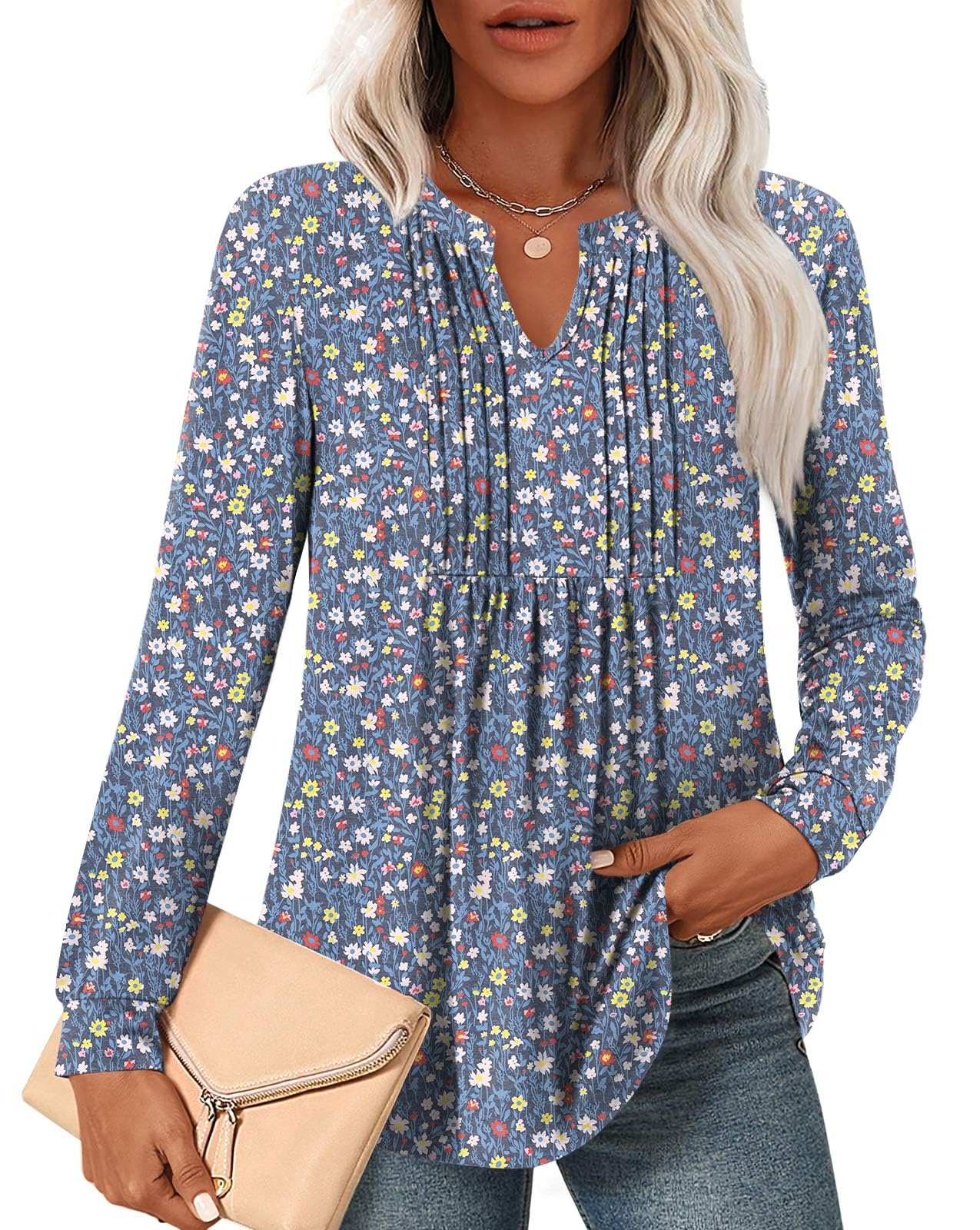 Anyally Women Fall Long Sleeve Tunic Tops Plus Size Dressy Casual Blouses Pleated Shirts for Leggings