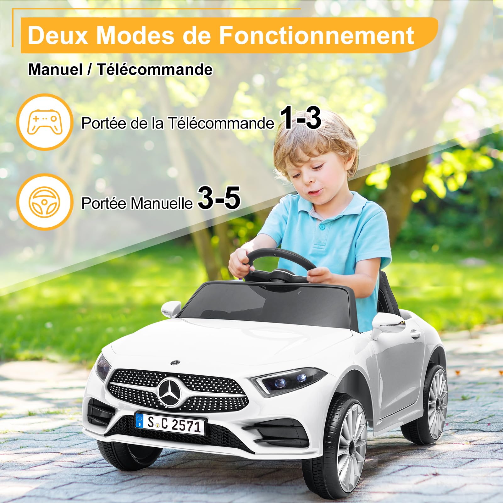 LALAHO Voitures électriques pour Enfants Mercedes Benz avec Télécommande 2.4G, Véhicule électrique Enfant 2 Portes avec MP3 (CLS Blanc)