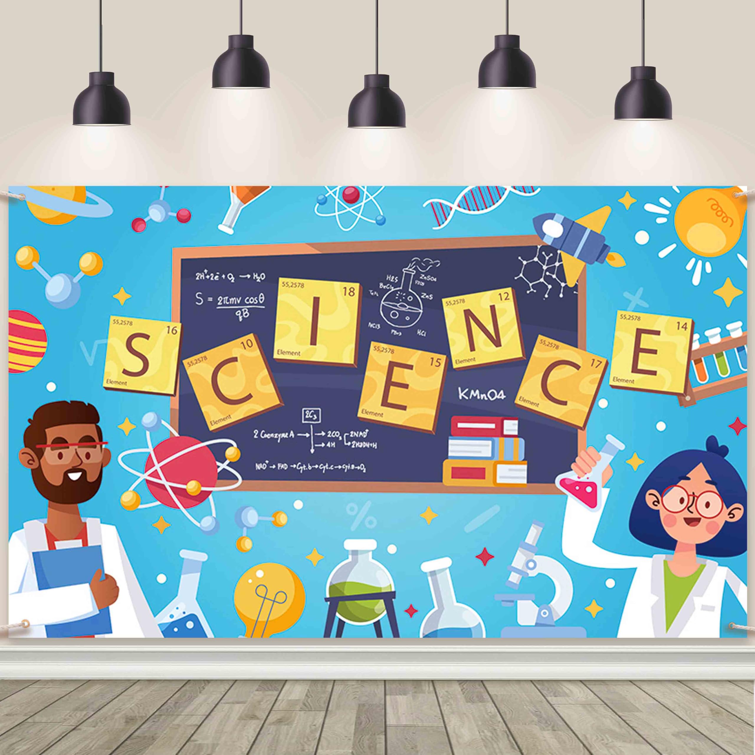 AIBIIN Science Birthday Party Backdrop, Chemical Experiments Lab Mad Scientist Equipment Background Banner for Kids Chemistry Science Party Decor, 6 x