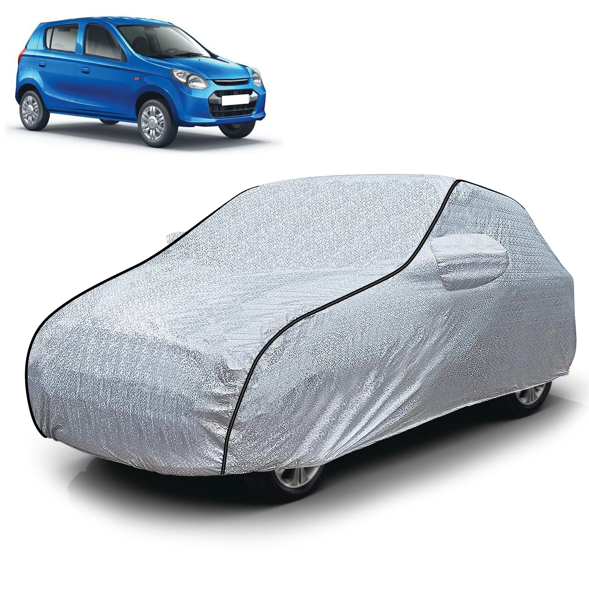 Autofy Car Cover Waterproof SilverTech-Piping for Maruti Alto K10 / Alto 800 [Year 2018 Onwards] - Alto Car Cover Dust & UV Protection Alto Car Body Cover with Mirror Pocket Soft Cotton Lining