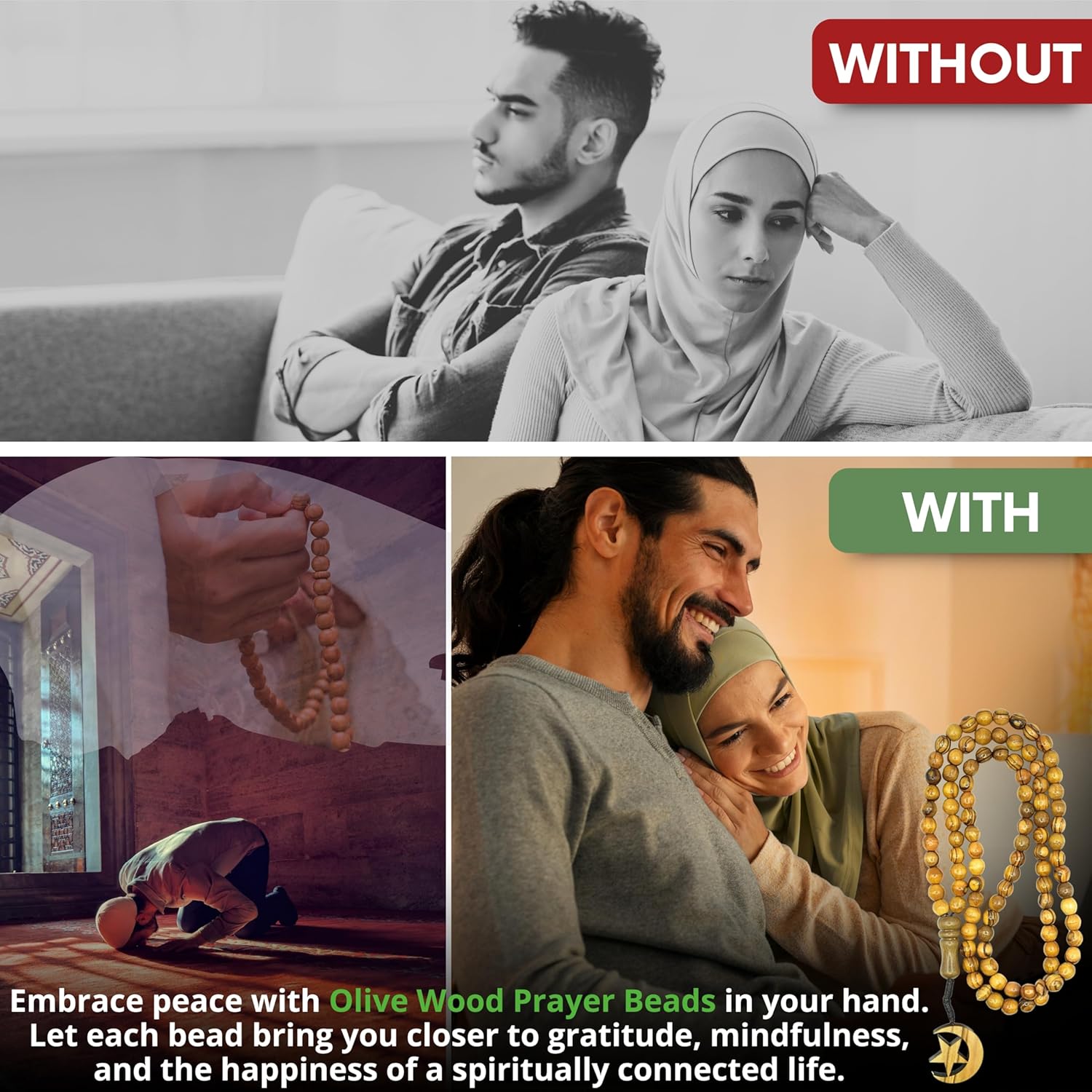 SANAD Misbaha Handmade Olive Wood from Jerusalem – 99 Beads Islamic Prayer Tasbeeh, Muslim Rosary Tasbih, Tespih, Dhikr Sibha, Quran, Islamic Muslim Gift, 8 mm - Image 2