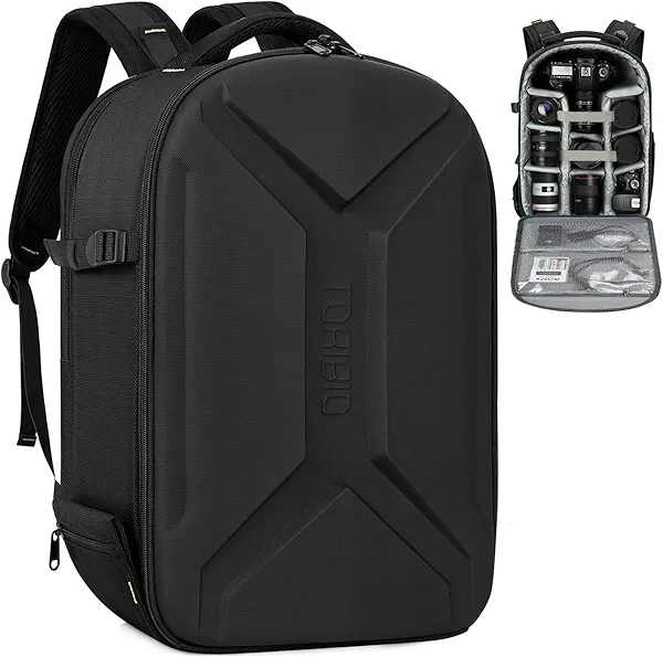 TORIBIO Camera Backpack, Hardshell DSLR Photography Camera Bag, Waterproof Hard Shell Camera Case with Tripod Holder & 15.6" Laptop Compartment Compatible with Canon/Nikon/Sony/DJI Mavic Drone