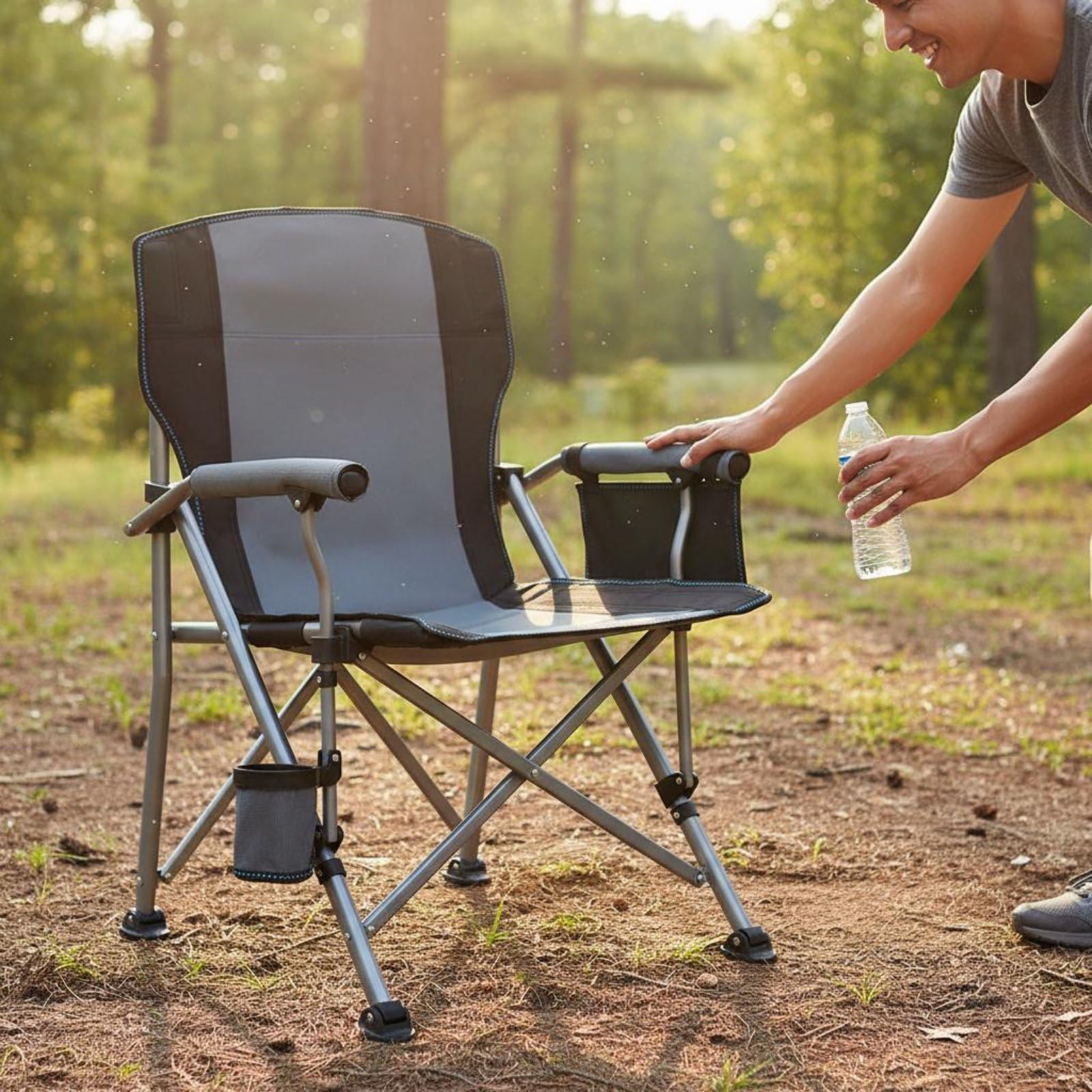 Baoblaze Chaise Pliante de Camping avec Dossier Haut et Support de Tasse Siège Portable en Acier et Oxford pour Pêche Pique-Nique et Barbecue en Plein Air, Gris
