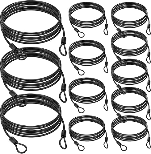 Paquete de 12 cables de seguridad para equipaje con bucles de 7 pies de 0.118 in recubierto de acero trenzado para bicicleta, cable de doble bucle,
