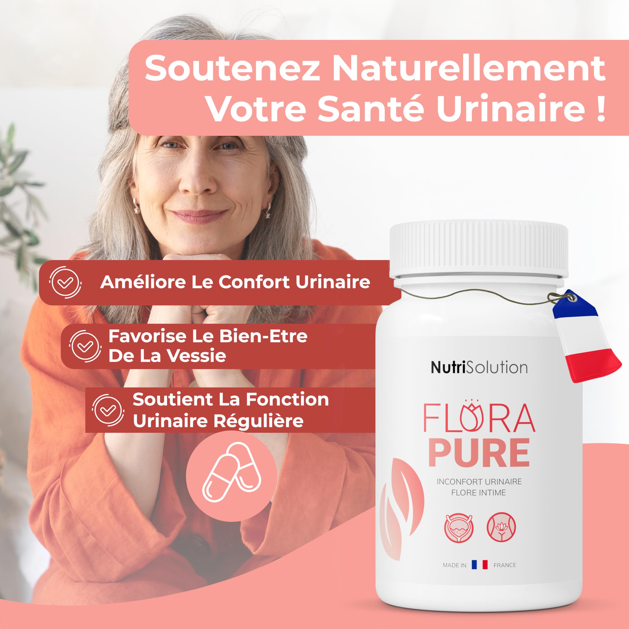 FloraPure de NutriSolution : Soutien Avancé Santé Urinaire - Mélange Naturel Cranberry, D-Mannose & Piloselle - Favorise le Confort Vésical & Bien-être Urinaire - 60 Gélules - Fabriqué en France (1)