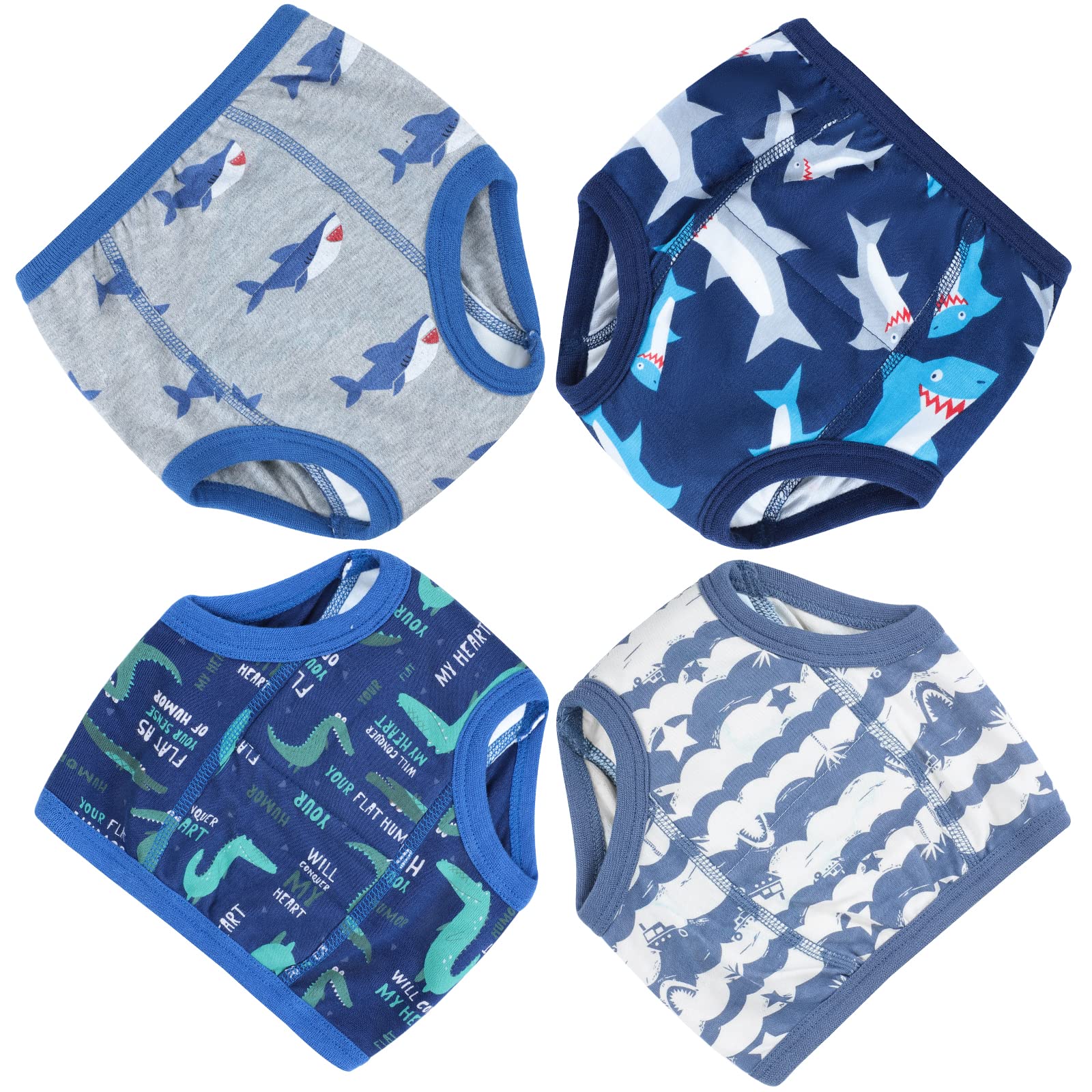 FLYISH DIRECT culotte apprentissage propreté garcon culotte dapprentissage culotte d apprentissage enfant 4 ans, Pur Coton, Requin, Lot de 4 - 1