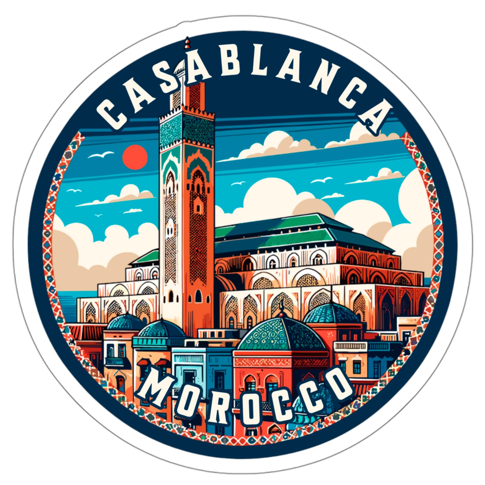 Casablanca Morocco Sticker 4 Inch City Travel Souvenir Destination - Waterproof Vinyl Decal for Laptop Water Bottle Car Tumbler - Durable Aesthetic Long-Lasting Stickers for Adults ID44990