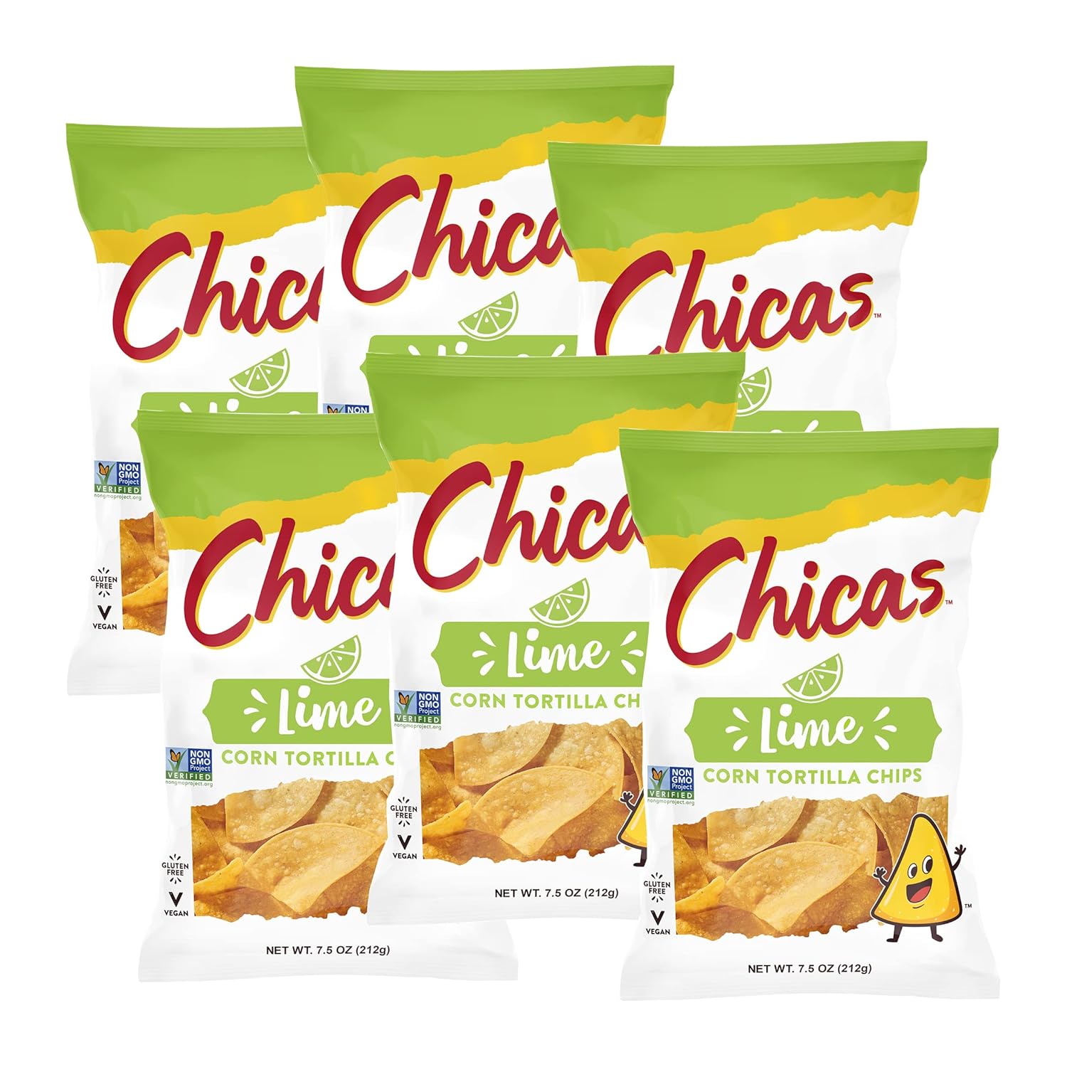 Chicas Tortilla Chips, White Corn Tortilla Chips Lime, Gluten Free, Vegan, Non-GMO, For Dips, Spreads & More, 7.5 Ounce Bag (Pack of 6)