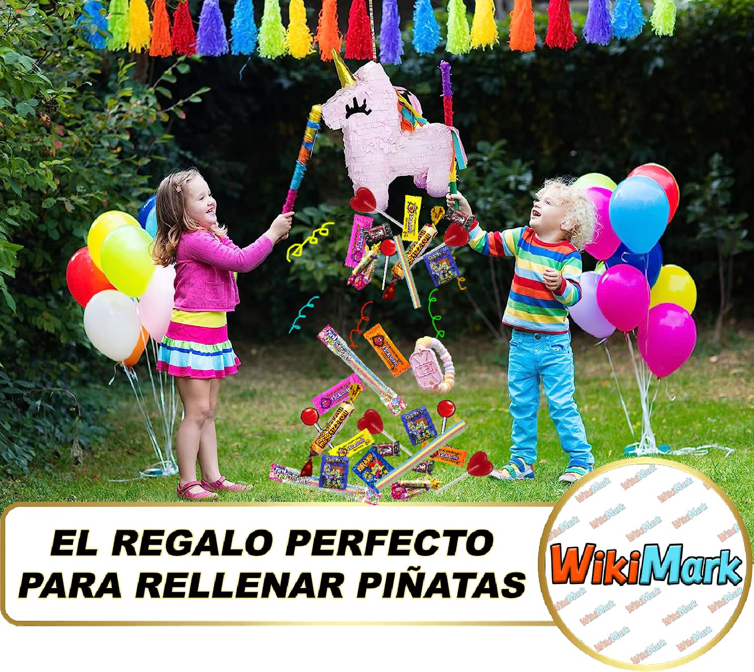 WikiMark - 100 Chuches Relleno de Piñata Sin Alérgenos, Golosinas y Caramelos - Para Relleno Bolsas de Cumpleaños, Fiestas, Navidad, Halloween. Sin Gluten y Sin Leche.
