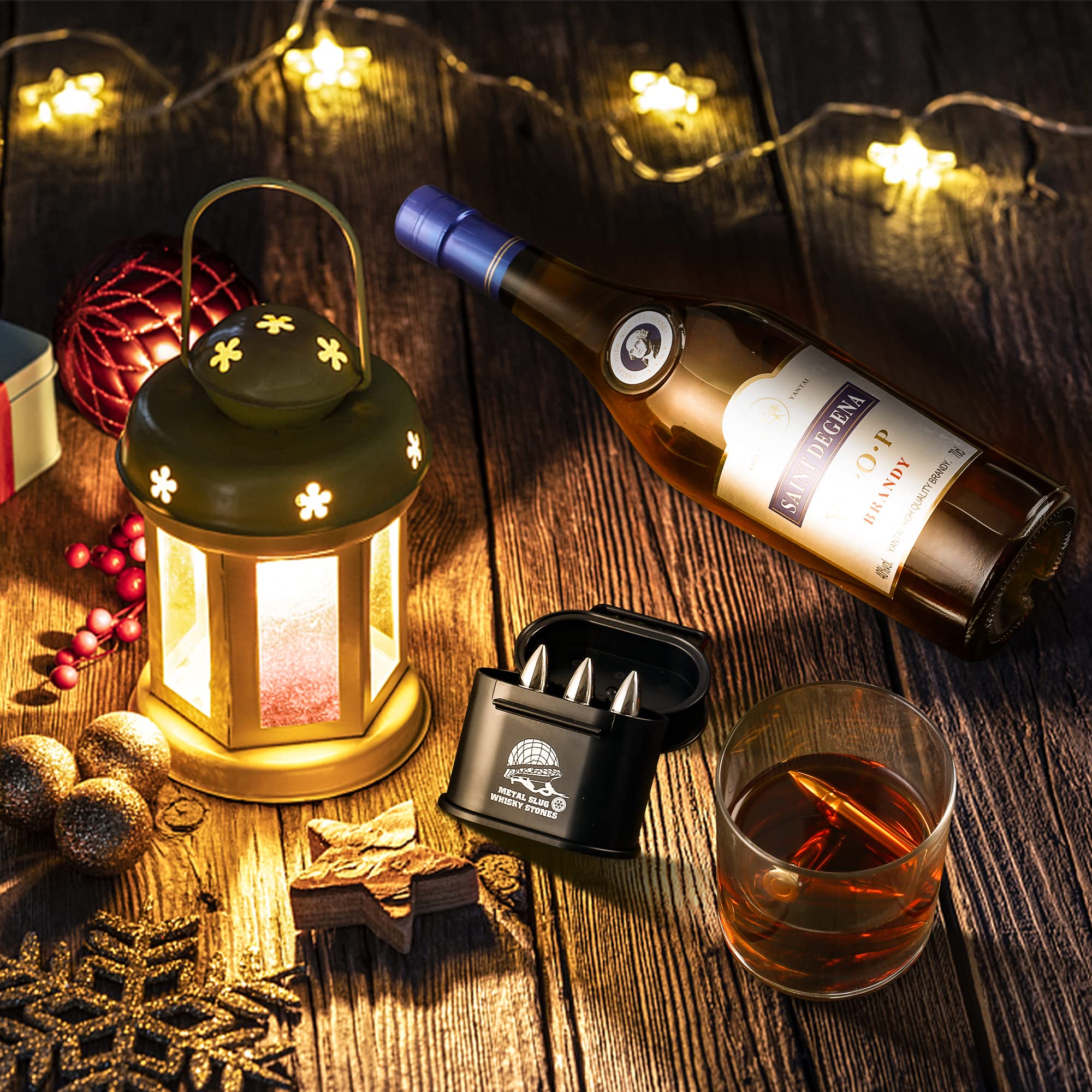 Tikaton Whiskey Stones Gift Set - Golden Bullet Stainless Steel Coolers For Men