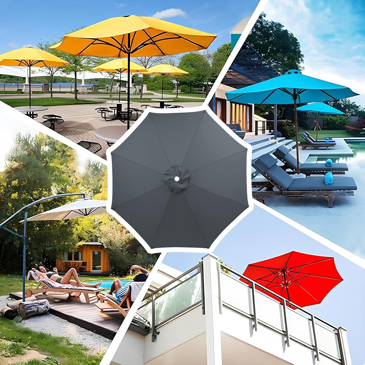 Sun Umbrella Replacement Cloth 200/270/300/350 CM Outdoor Patio Umbrella Replacement Canopy For 6 Ribs/8 Ribs, Umbrella Cover Standby For Garden Patio Yard Beach Pool Market Table(Blue,(8Rib)2.7m/9ft)