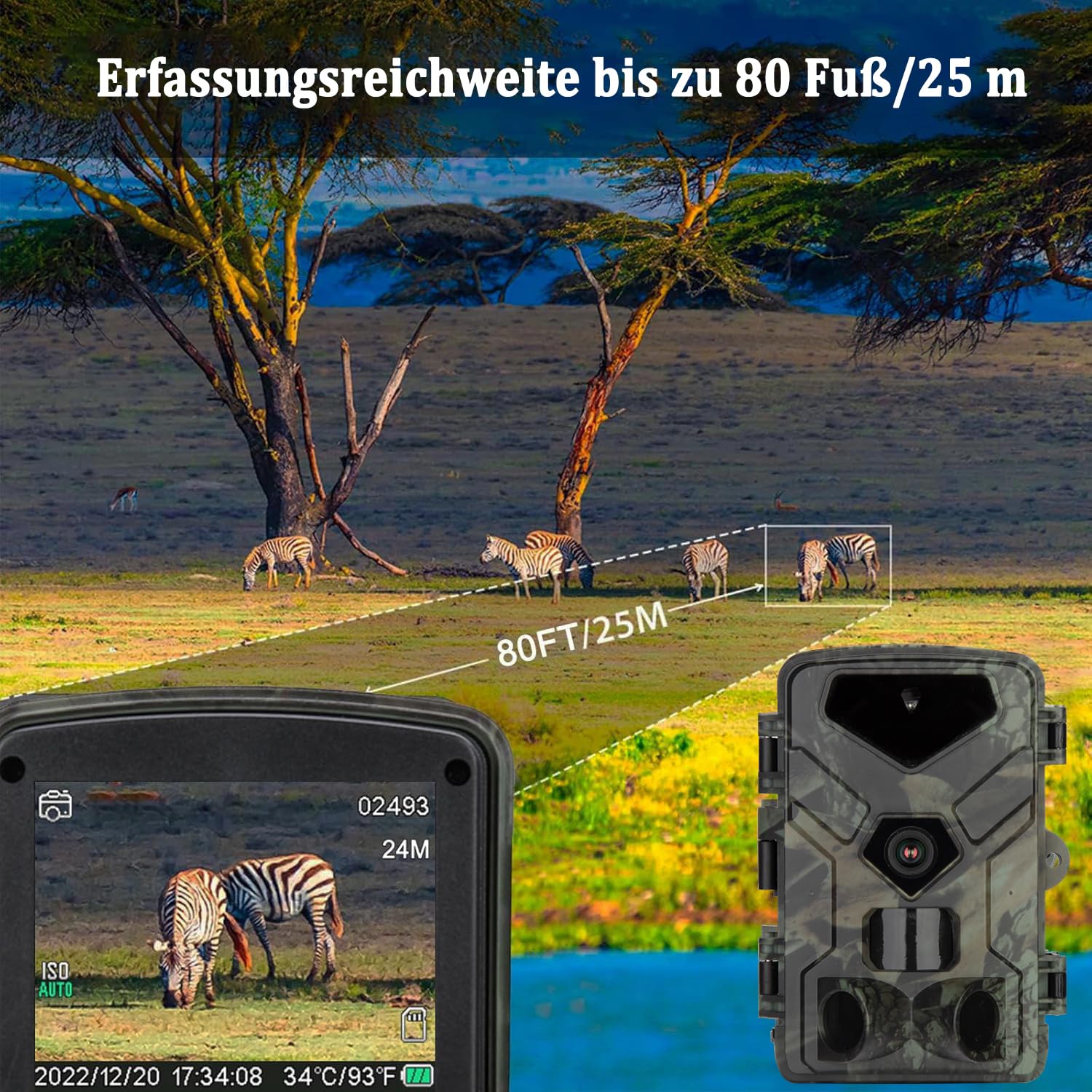 Camara Fototrampeo 50MP 4K HD, Camara de Caza Nocturna IR 850 NM, Cámaras Fototrampeo Captura Fotográfica 0,2 S, Impermeable IP65, Cámara de Caza Tarjeta de Memoria No Incluida. (HC883A)