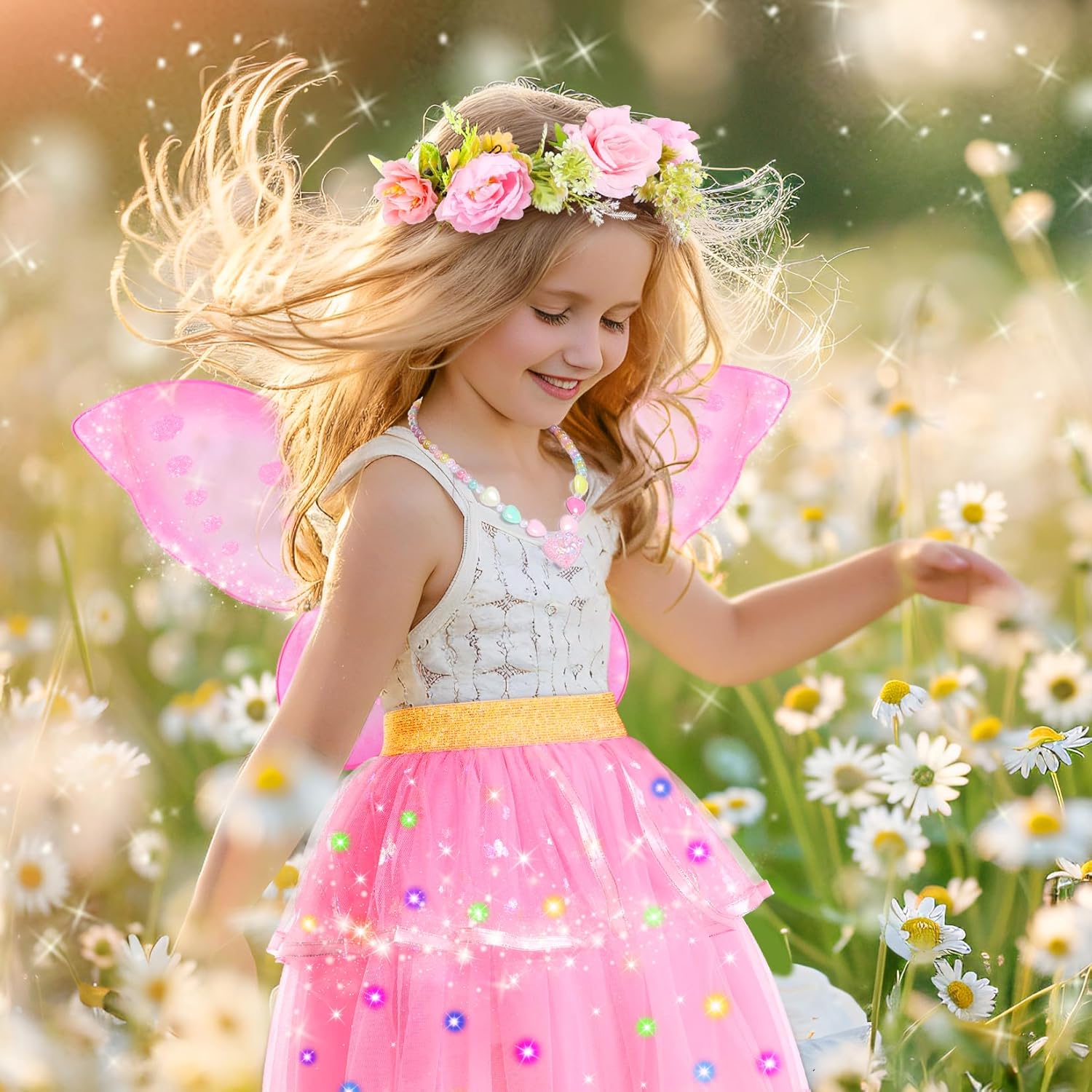 Fairy Costume for Girls,6 PCS Light up Butterfly Costume with Fairy Wings, Jewelry,Headband,Wand,Tutu for Toddler Girls 3-8 Years Halloween Birthday Party Dress up - Image 2