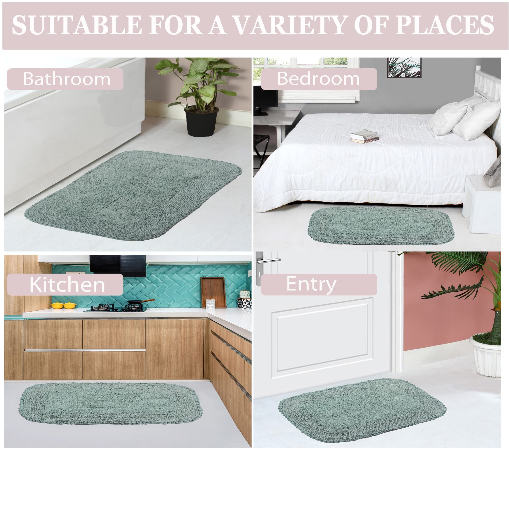 Home Weavers Radiant Collection - Juego de alfombras de baño 100 % algodón, decoración de baño, alfombra lavable, extra suave y absorbente, alfombra de cocina, juego de alfombrillas de baño,
