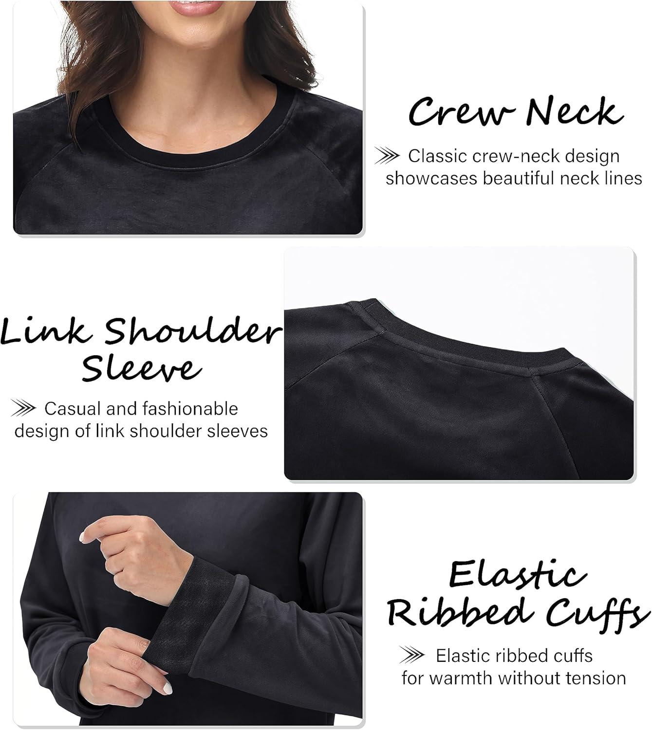 MAGCOMSEN Women's Velour Sweatshirts Crewneck Long Sleeve Casual Pullover Soft Warm Shirts Velvet Tops Winter Fall