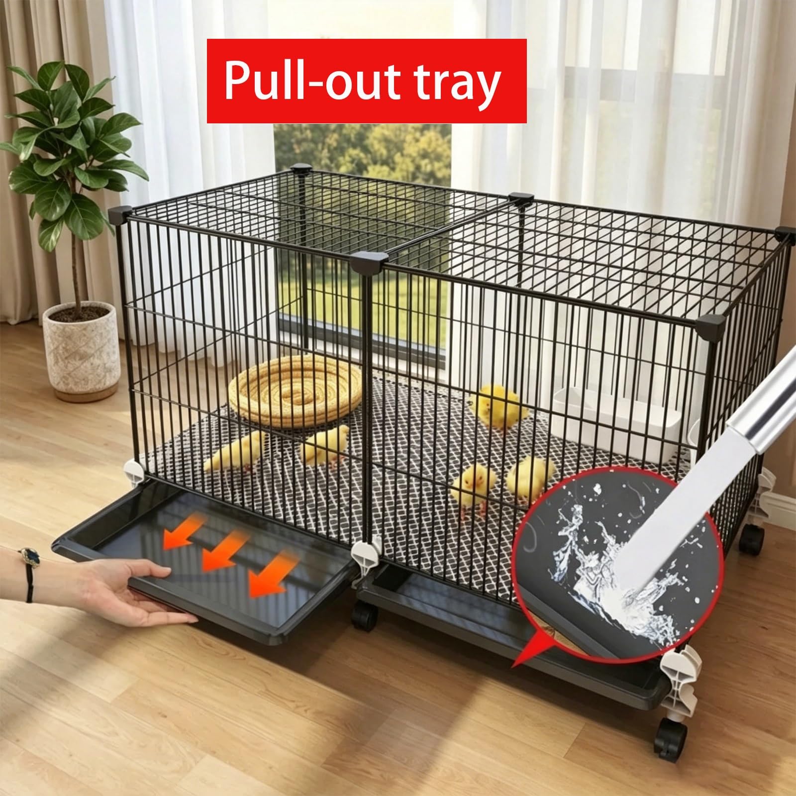 Gallinero con Espacio Densoo De 1,5cm Jaula Expandible para Aves De Corral con Bandeja Extraíble Y Tragaluz Superior Recinto para Codornices Conejos Y Pequeños Animales(72x36x45cm)