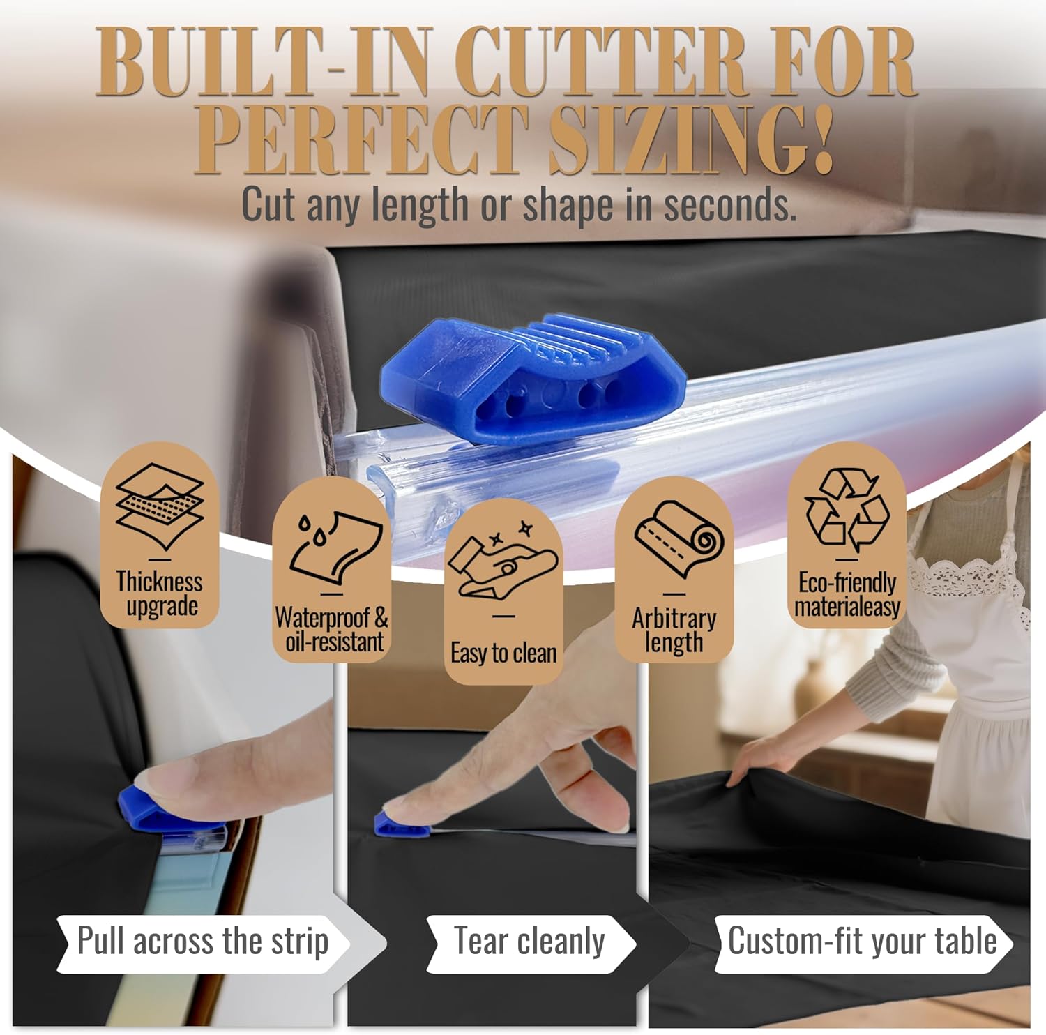 Plastic Table Cloth Disposable, 54In X 300Feet Black Table Cover Roll, Disposable Tablecloth with Slide Cutter for Rectangle Round Tables, Party Tablecloths for Birthday, Wedding, Picnic, Outdoor - Image 5