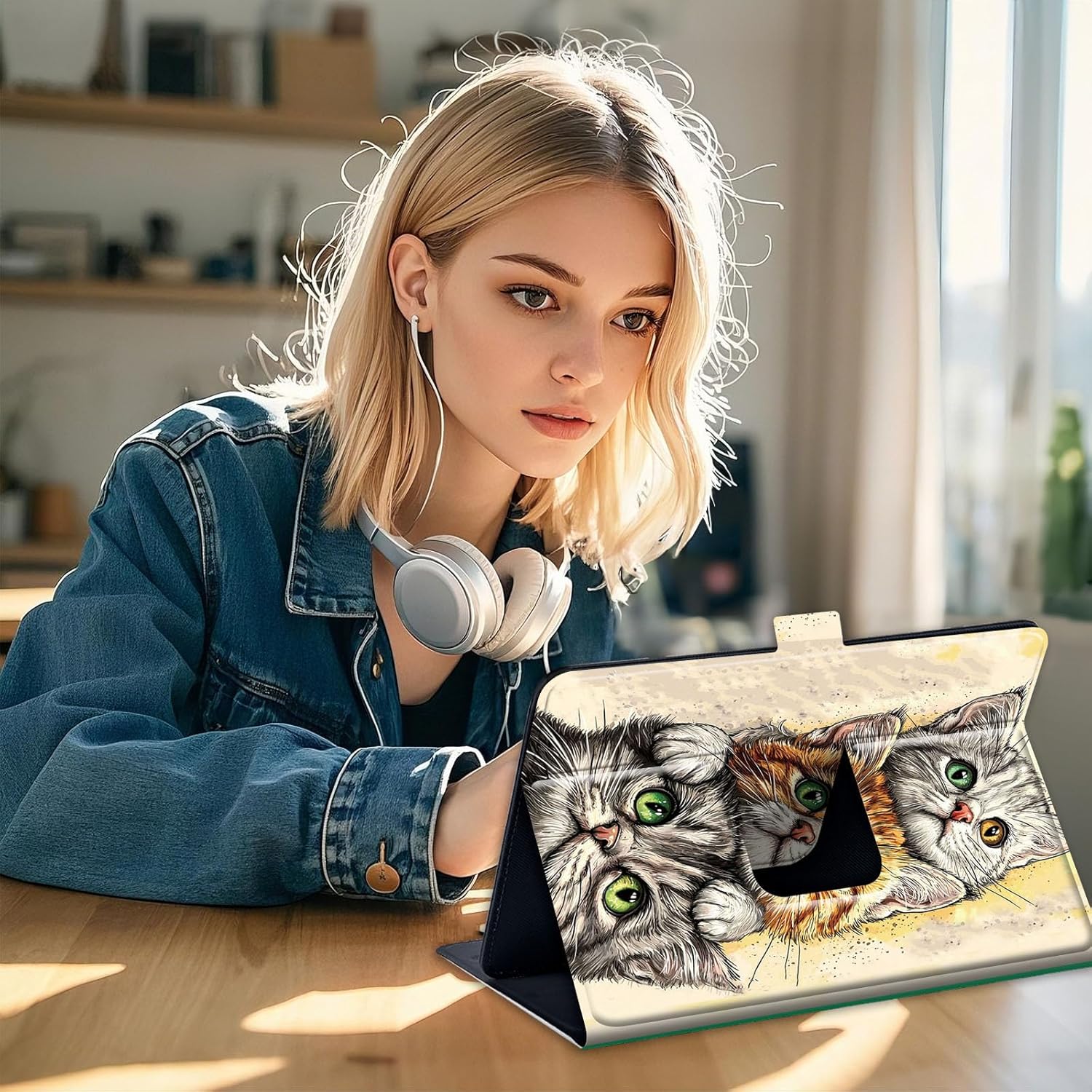 Universal 7.9" 8.0" 8.4" 8.9" 9" Tablet Case, Three Cute Kittens,Protective Cover Stand Folio Case for 7-9 Inch Tablet,Tablet Case Cover for iPad, Samsung, Other Tablet