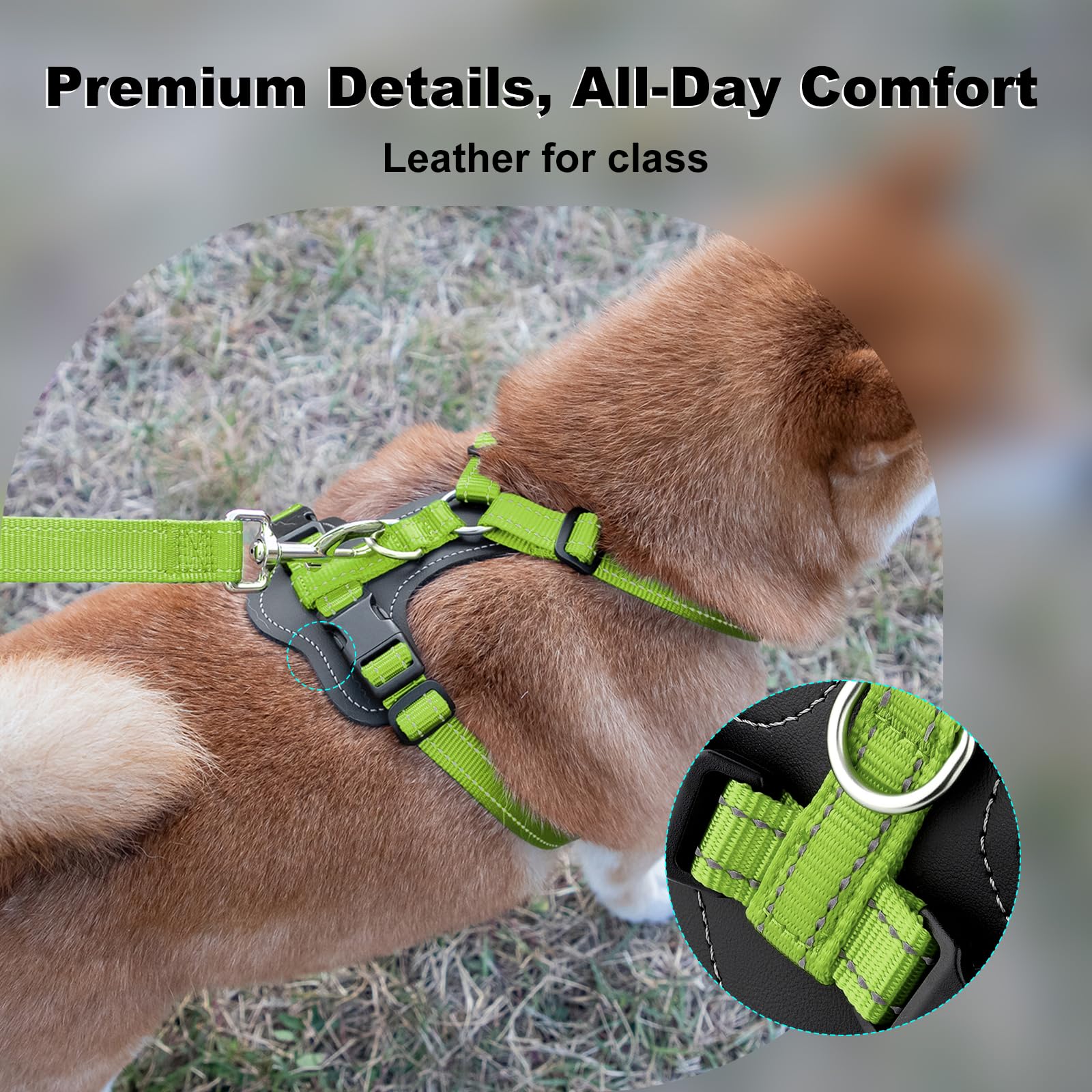 Plutus Pet Adjustable No Pull Dog Harness with Leather Accents, Heavy Duty Reflective Nylon Vest for Training Hiking - Image 2