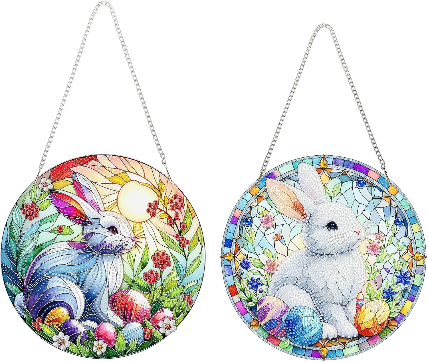 DIY Acrylic Diamond Art Painting Wreath Kits Special Shaped Rhinestone Round Diamond Art Window Pendants Home Garden Wall Hanging Kits (Single Side Point Drill)-#34-2PCS