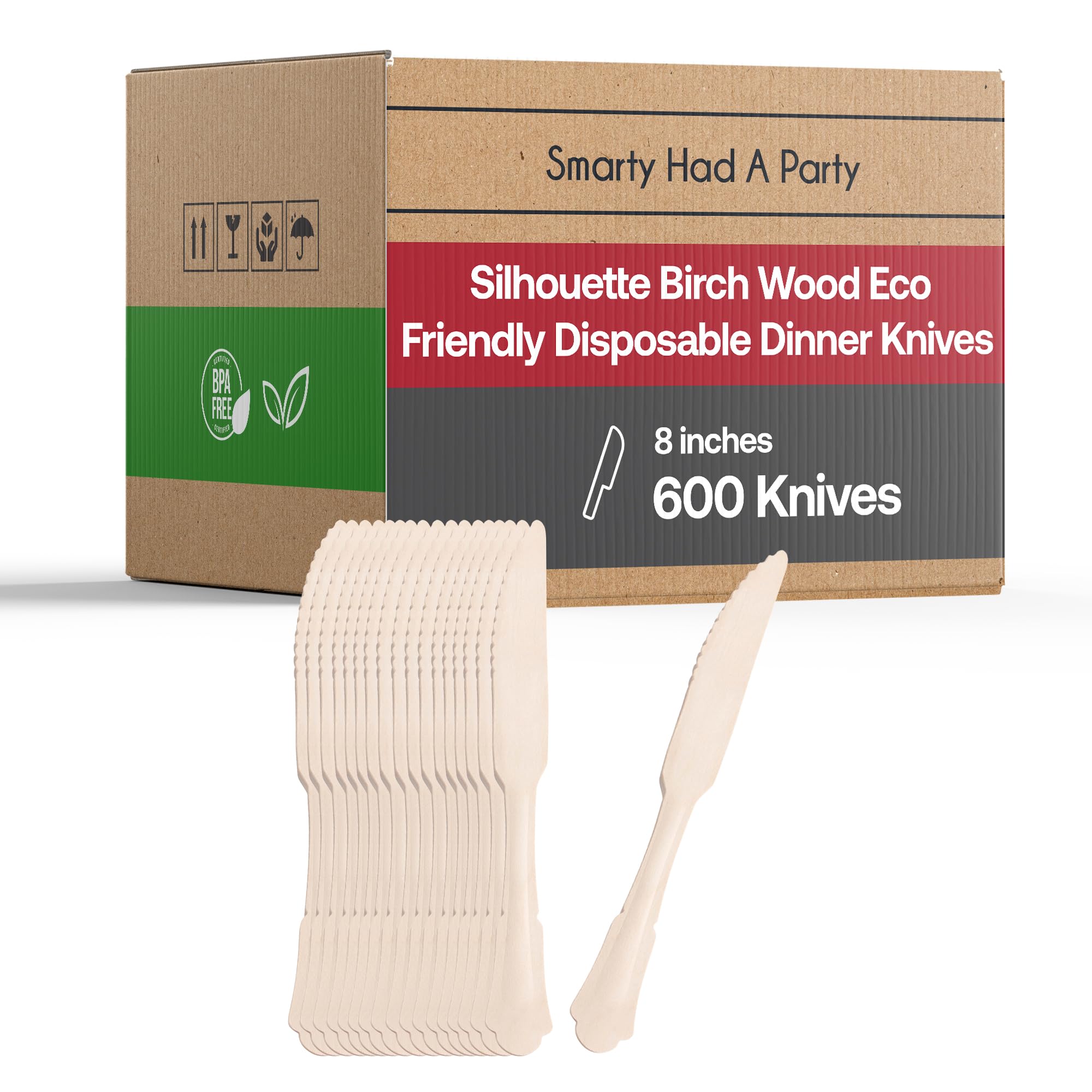 100% Compostable Disposable Knives 600 Pcs - Eco-Friendly Birch Wood Knives - 8