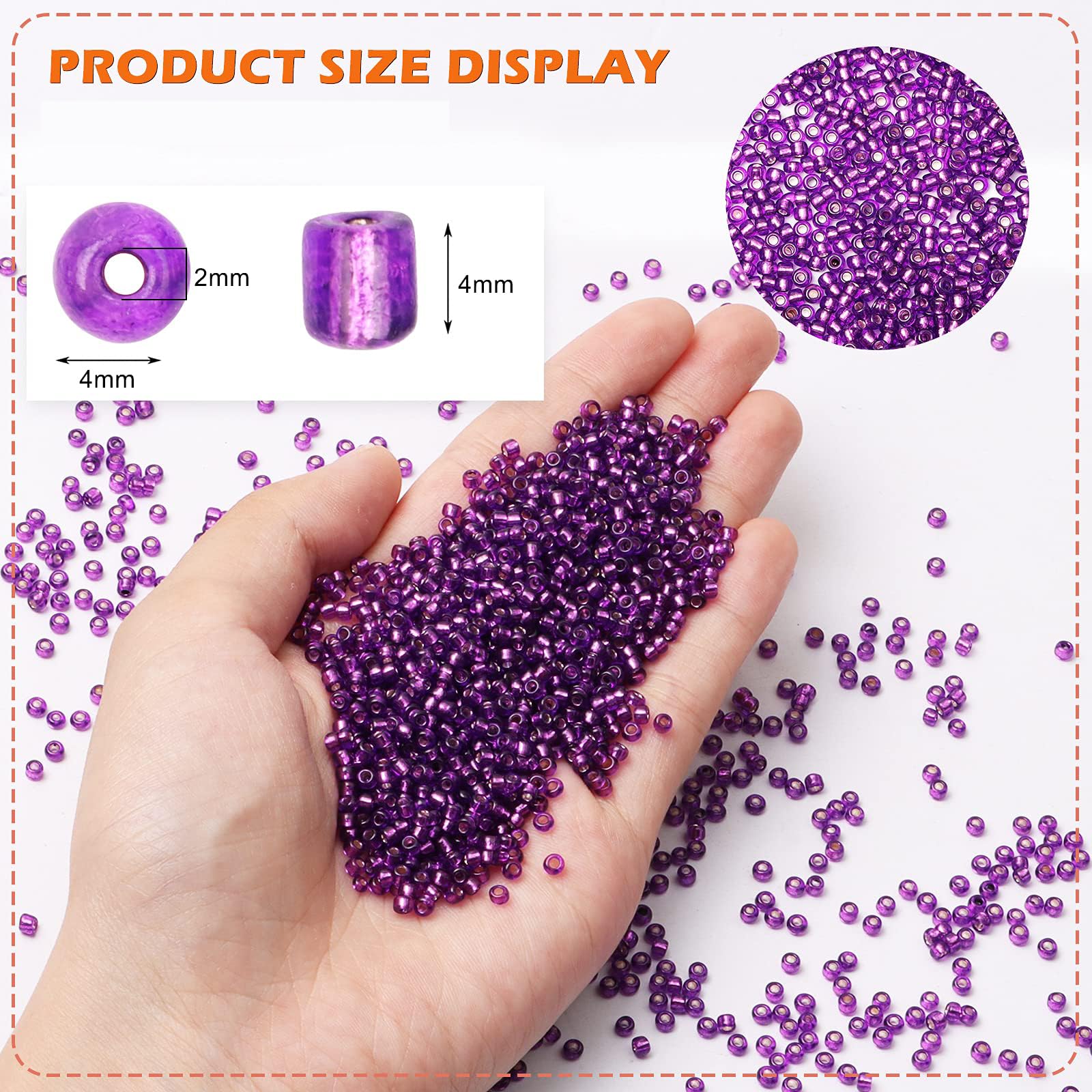 Yholin 2000pcs Glass Seed Beads Bulk,4mm 6/0 Craft Seed Beads Small Pony Beads for DIY Craft Projects Bracelet Necklace Jewelry Making - Transparent Dark Purple Waist Beads Spacer Beads with Tweezers