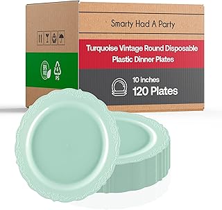 Smarty Had A Party Elegant Disposable Plastic Dinnerware, 10" Turquoise Dinner Plates for Parties and Events, Heavy Duty Plates for All Occasions (120 Count)