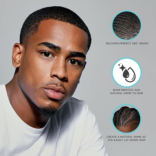 Miniatura 4 de KISS COLORS & CARE Cepillo de alta calidad Power Wave de 360°, cerdas de jabalí suaves y de alta densidad para ondas profundas, sin desprendimiento,