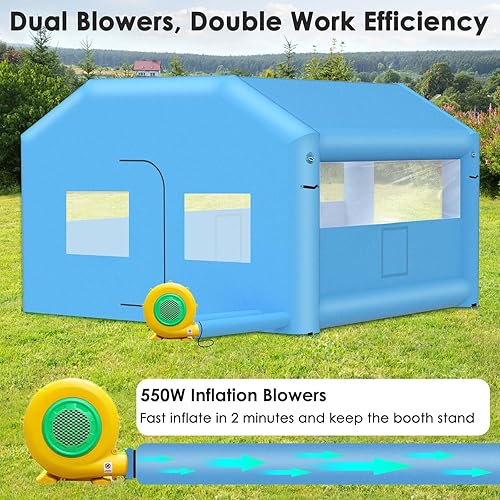 Miniatura 12 de LVAOSTT Cabina de pintura inflable de 10 x 8.2 x 8.2 pies, tienda de campaña portátil con sistema de filtro de aire soplador para bricolaje
