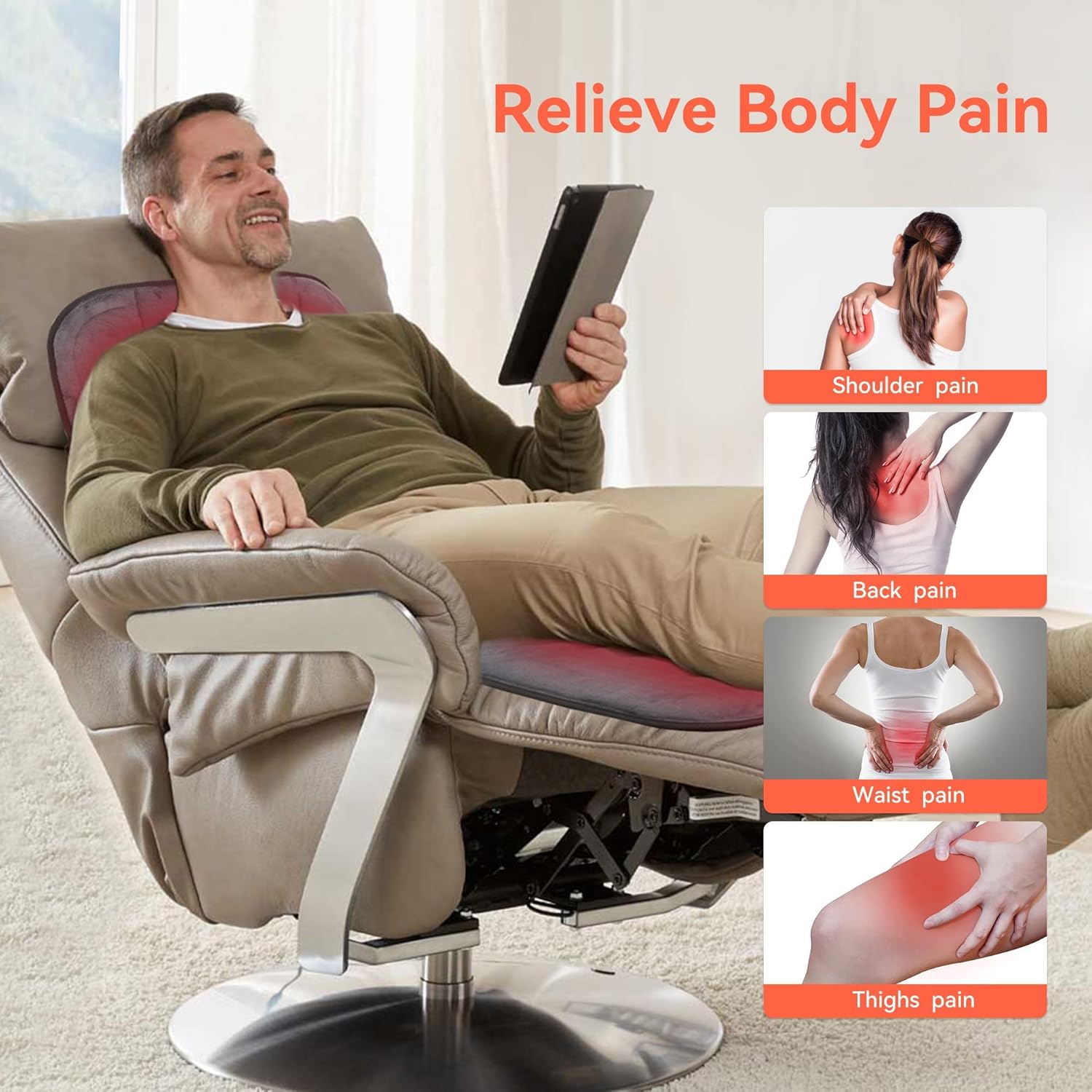 Massager Pad, Back Massager with Heat and 10 Vibrating Motors for Pain Relief, Body Massage for Back, Lumbar,Leg, Gifts for Men Women, Long 53"