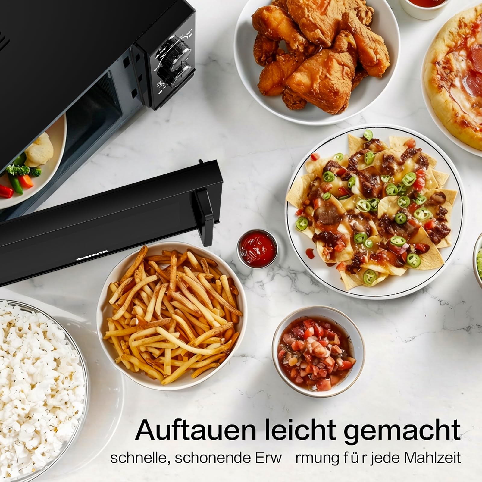 Galanz 25L Mikrowelle Freistehend mit Drehteller:Solo Microwellengerät 900 Watt 6 Leistungsstufen inklusive Auftaufunktion Einfache Bedienung - Schwarz