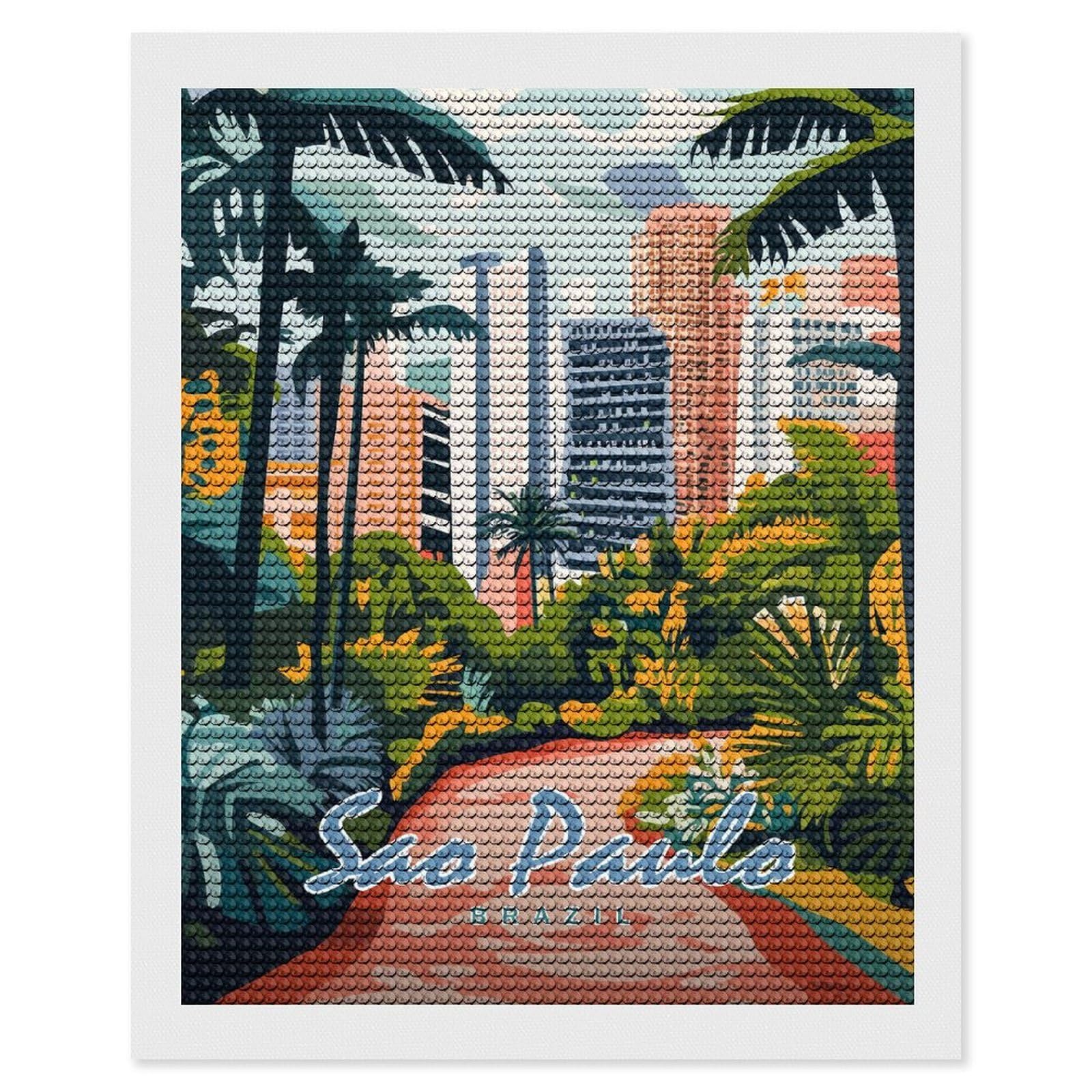 Junmoney Sao Paulo Cityscape(2) Round Drill Diamond Painting 16"x20", for Craft Lovers, Stress Relief Craft, Bedroom Decor, Festive Craft Gift
