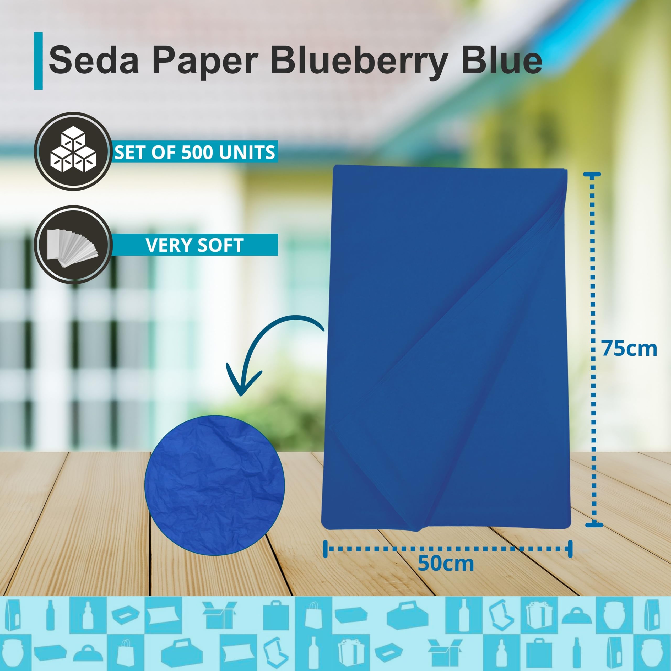 Carta Seta Blueberry Blue (confezione da 500) 50 x 75 cm
