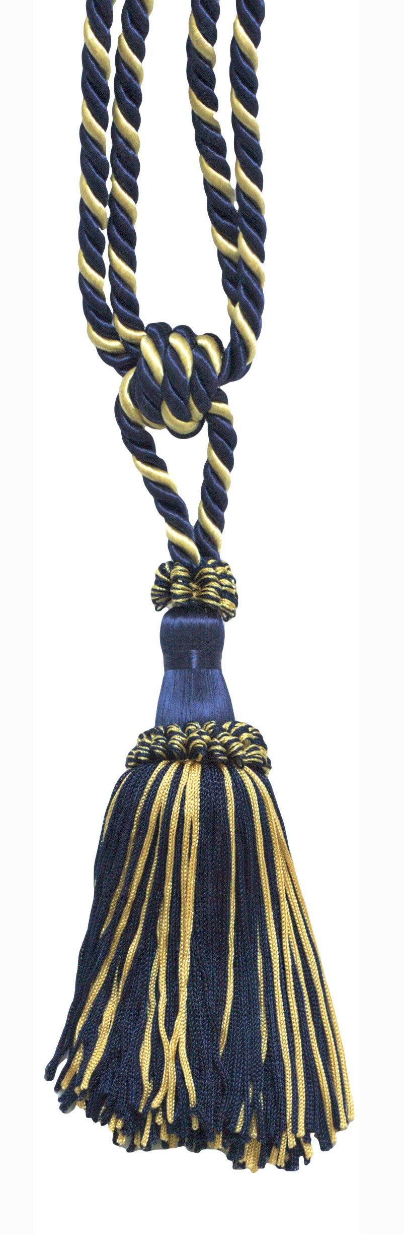 Alzapaños pequeños tradicionales para cortinas y cortinas, longitud de la borla: 14,5 cm, 76 cm (estilo # ECTB), azul náutico #565 (azul marino, oro amarillo, azul medianoche) paquete de 4