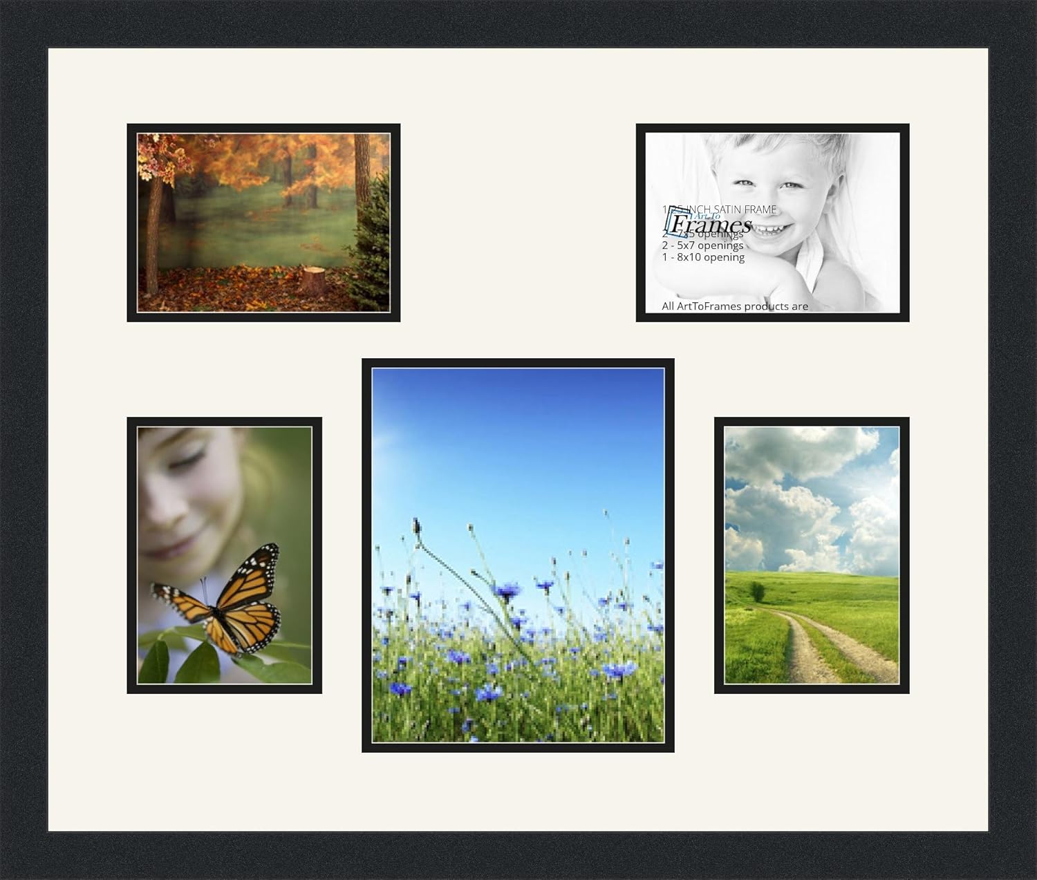 ArtToFrames Collage Photo Frame Double Mat with 1-8x10 and 4-5x7 Openings and Satin Black Frame